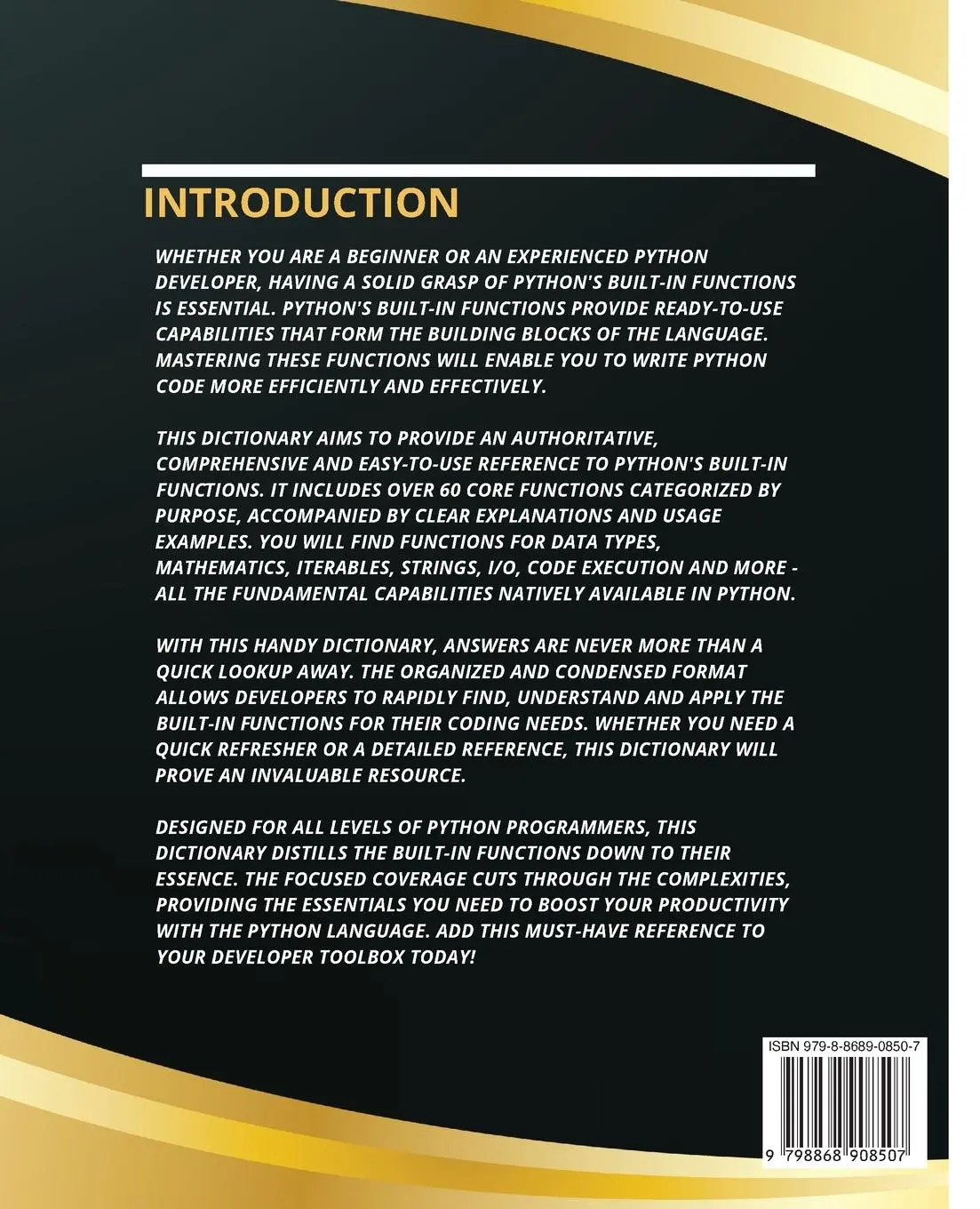 Rückseite: 9798868908507 | Python Built-In Functions Dictionary | Kiet Huynh | Taschenbuch | 2023