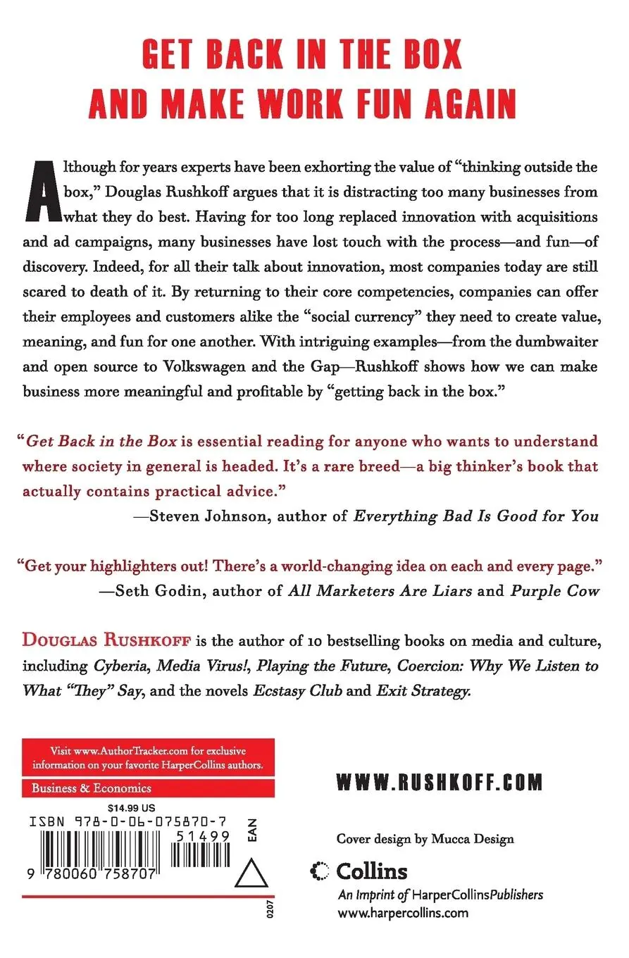 Rückseite: 9780060758707 | Get Back in the Box | Douglas Rushkoff | Taschenbuch | Englisch | 2007