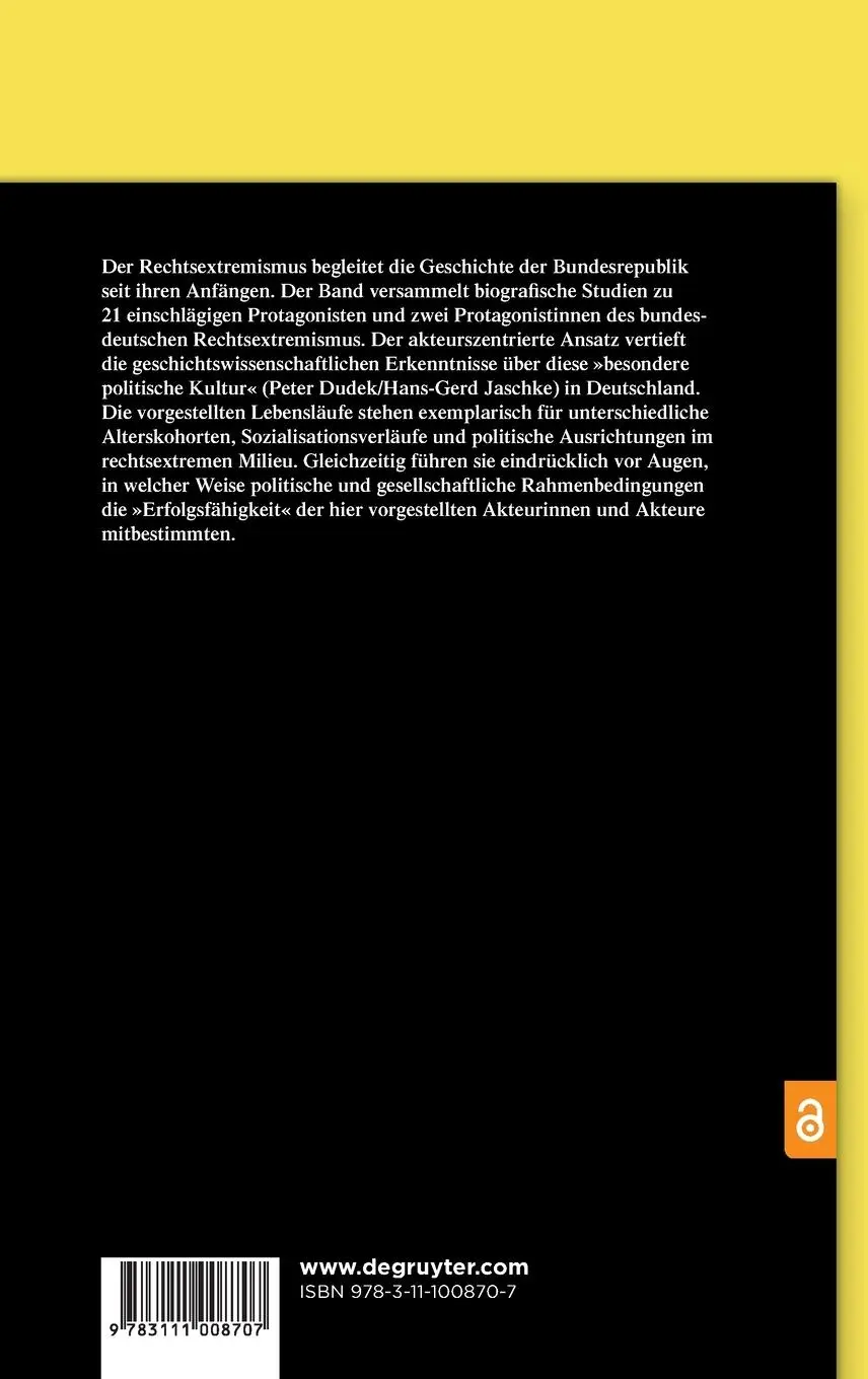 Rückseite: 9783111008707 | Rechtsextrem: Biografien nach 1945 | Gideon Botsch (u. a.) | Buch | IX