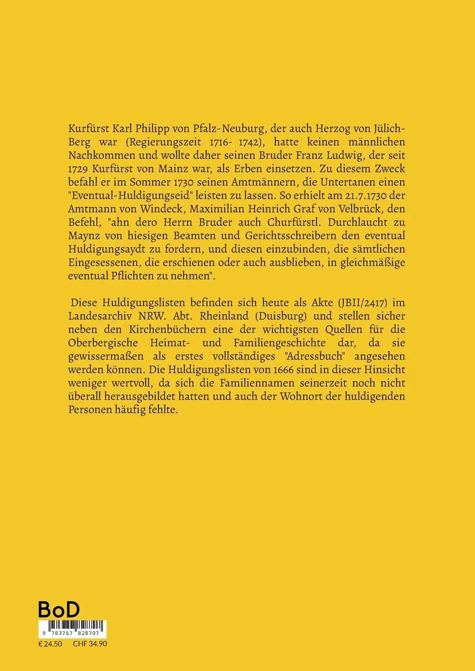Rückseite: 9783757828707 | Bergisches Adressbuch 1731 Amt Windeck | Franz Josef Burghardt | Buch