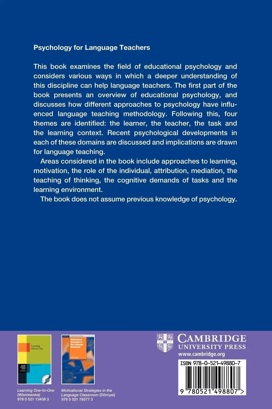 Rückseite: 9780521498807 | Psychology for Language Teachers | A Social Constructivist Approach