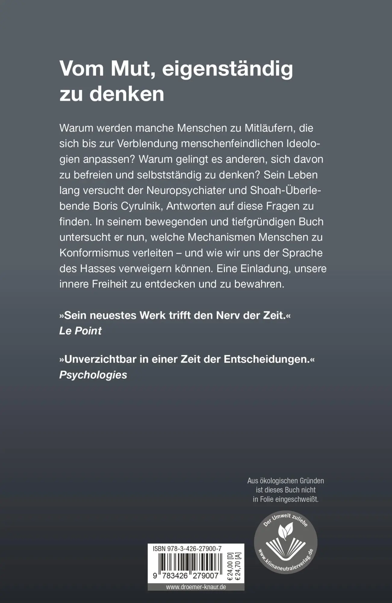 Rückseite: 9783426279007 | Die mit den Wölfen heulen | Boris Cyrulnik | Buch | 240 S. | Deutsch