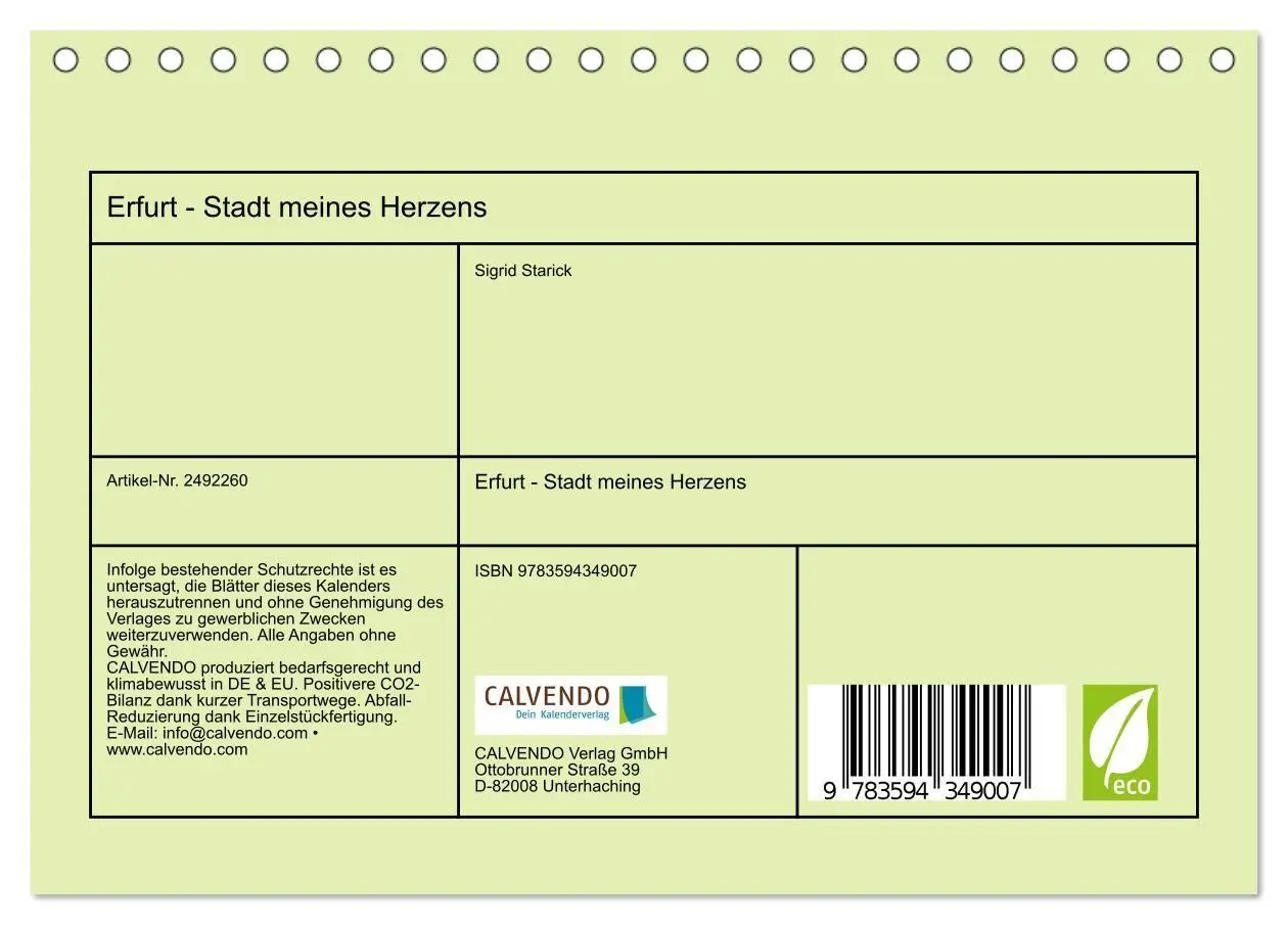 Bild: 9783594349007 | Erfurt - Stadt meines Herzens (Tischkalender 2027 DIN A5 quer),...