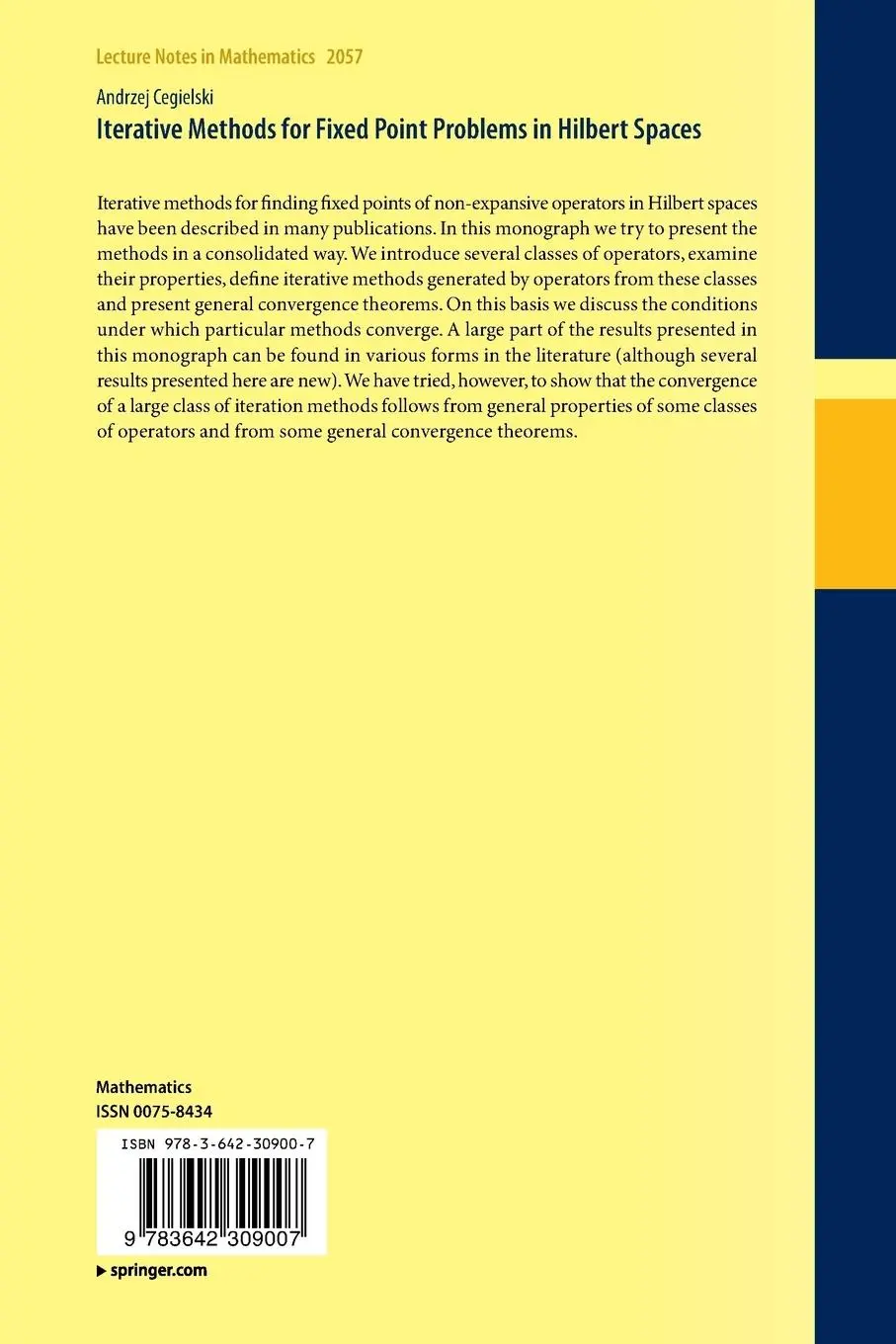 Rückseite: 9783642309007 | Iterative Methods for Fixed Point Problems in Hilbert Spaces | Buch