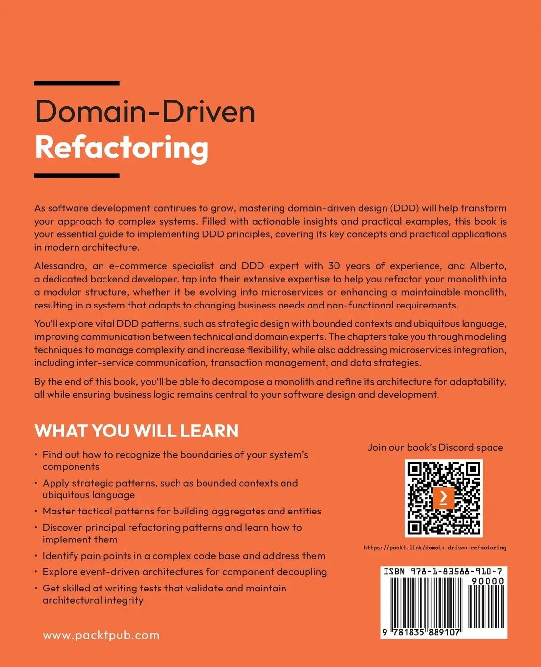 Rückseite: 9781835889107 | Domain-Driven Refactoring | Alessandro Colla (u. a.) | Taschenbuch
