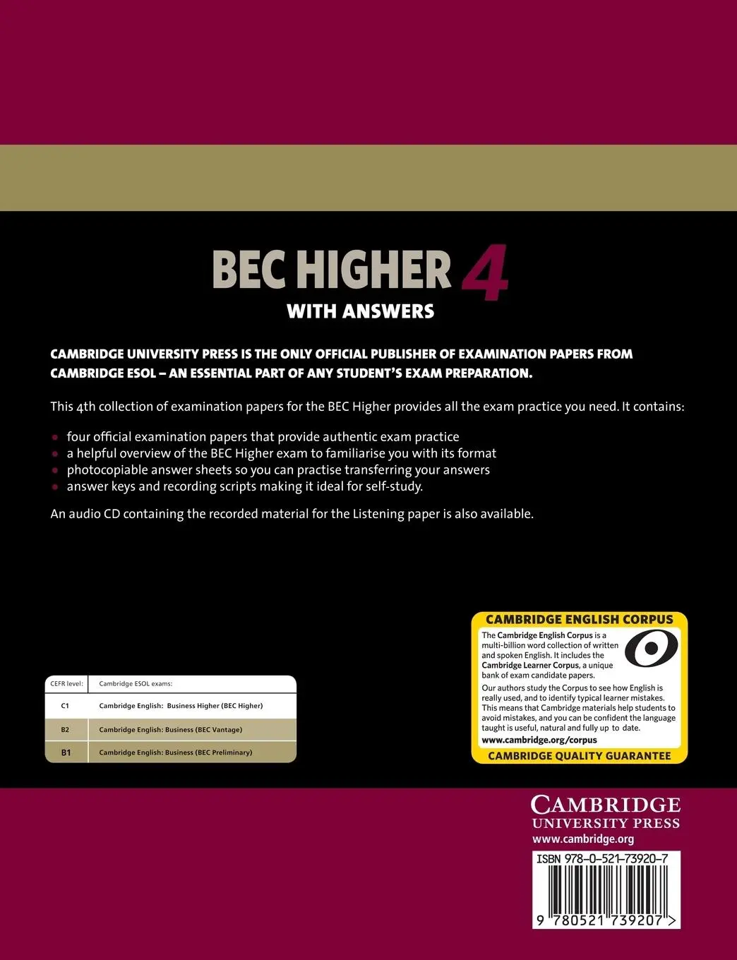 Rückseite: 9780521739207 | Cambridge BEC 4 Higher with Answers | Taschenbuch | Englisch | 2009