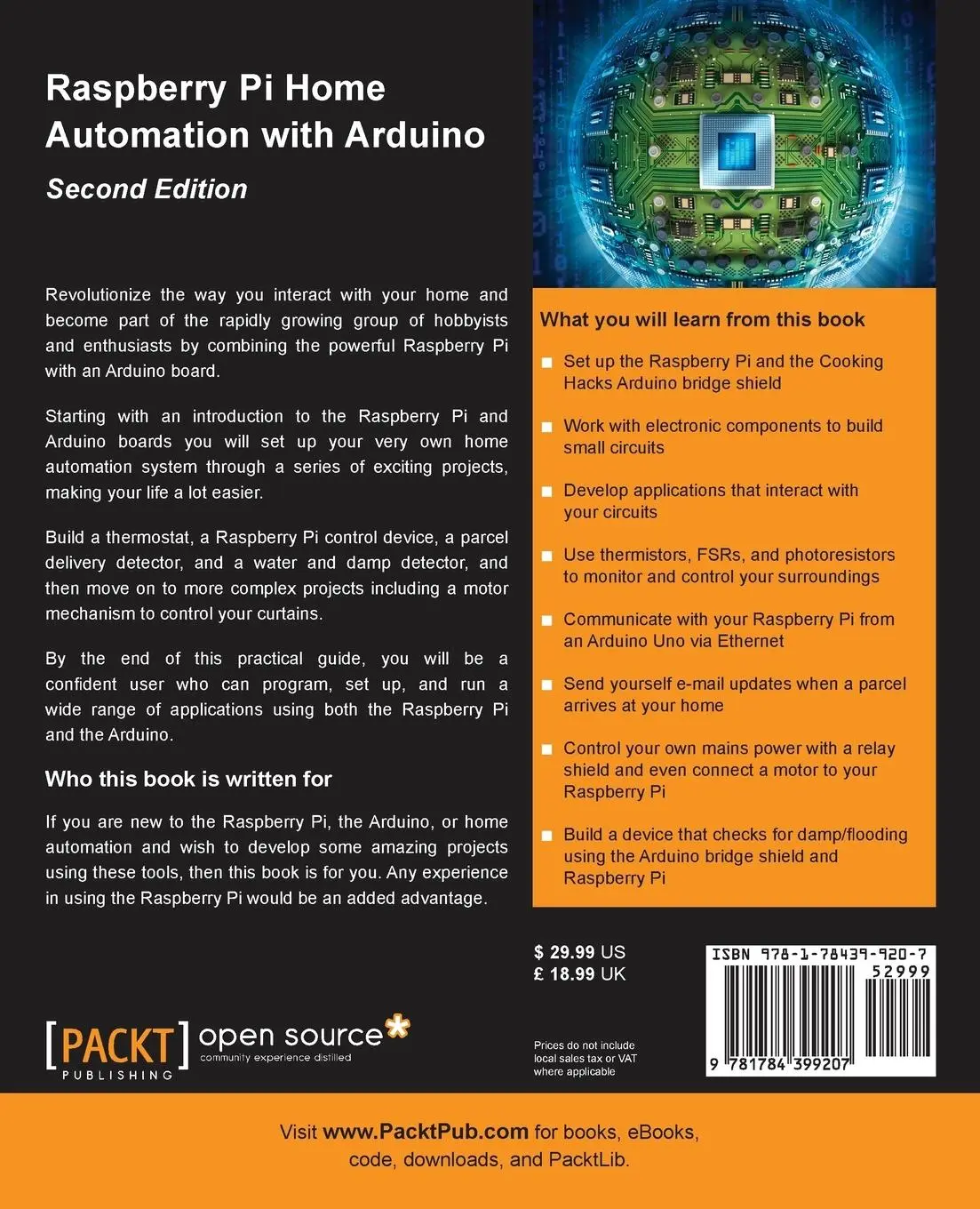 Rückseite: 9781784399207 | Raspberry Pi Home Automation with Arduino - Second Edition | Dennis
