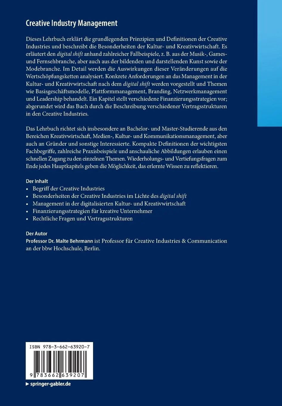 Rückseite: 9783662639207 | Creative Industry Management | Malte Behrmann | Taschenbuch | xvii