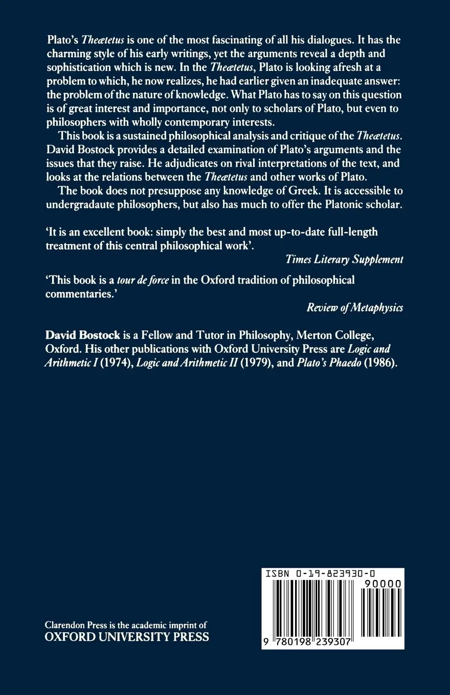 Rückseite: 9780198239307 | Plato's Theaetetus | David Bostock | Taschenbuch | Englisch | 1991