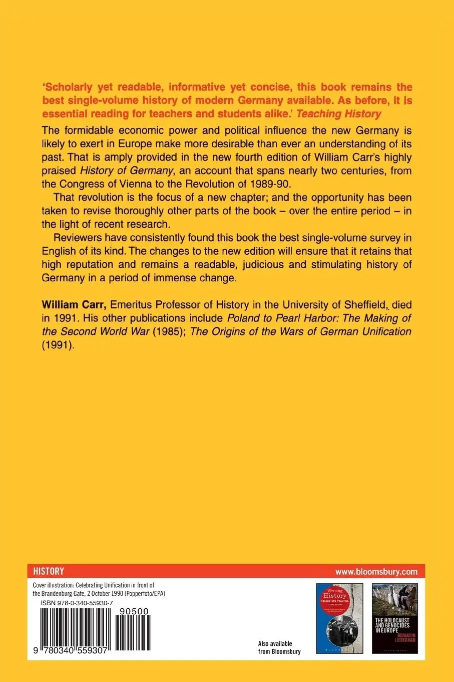 Rückseite: 9780340559307 | A History of Germany 1815-1990 | William Carr | Taschenbuch | Englisch