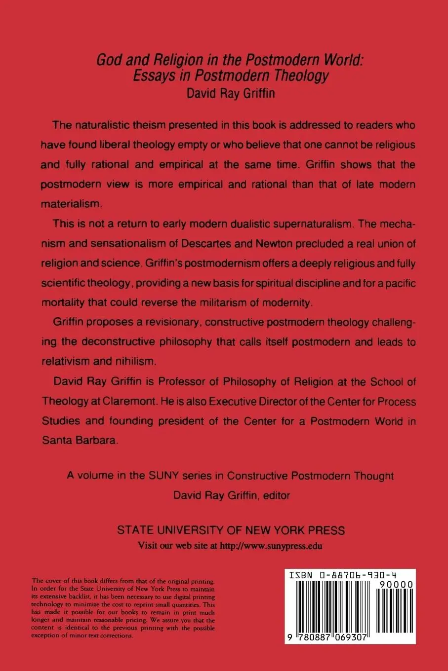Rückseite: 9780887069307 | God and Religion in the Postmodern World | David Ray Griffin | Buch
