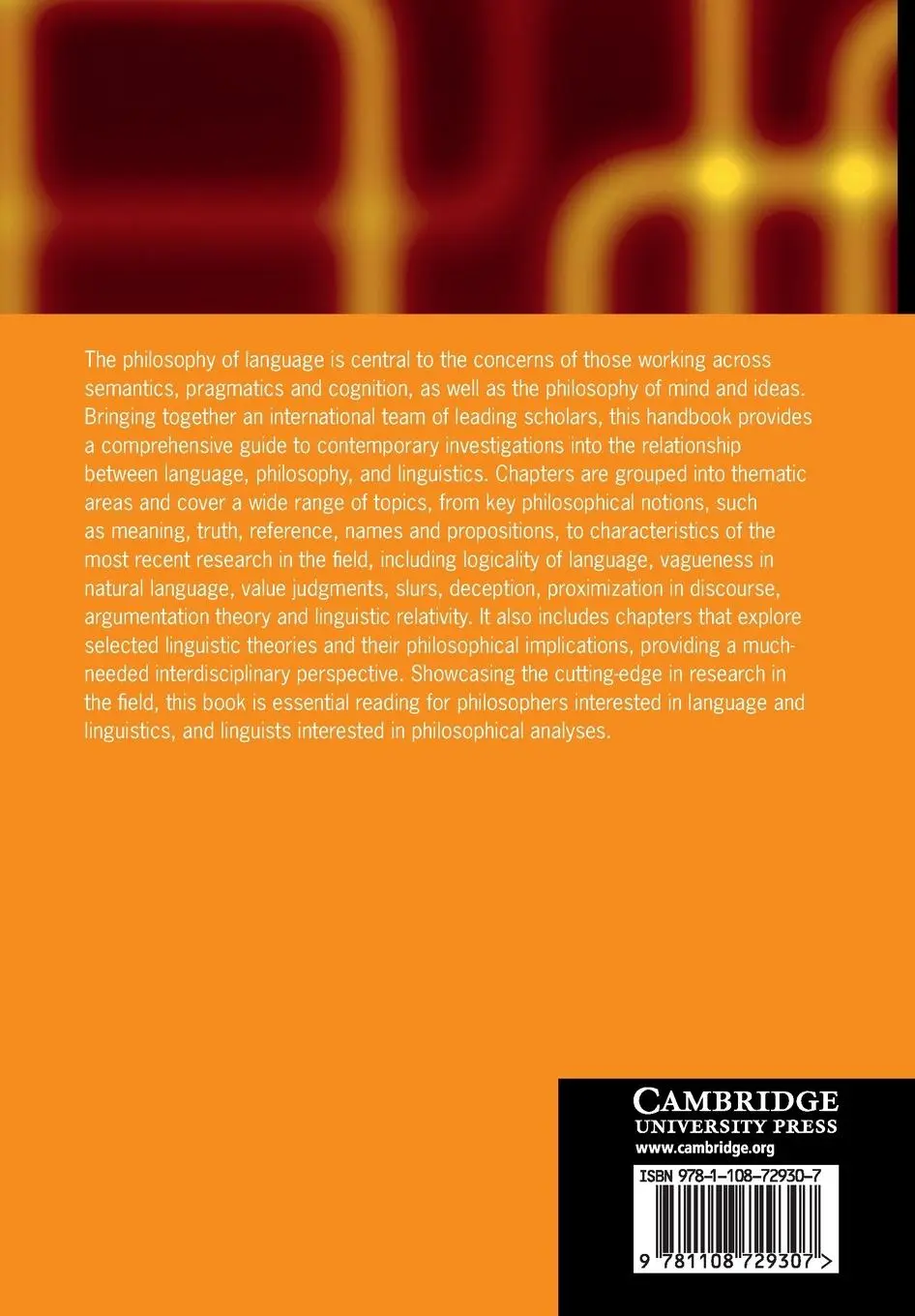Rückseite: 9781108729307 | The Cambridge Handbook of the Philosophy of Language | Stalmaszczyk
