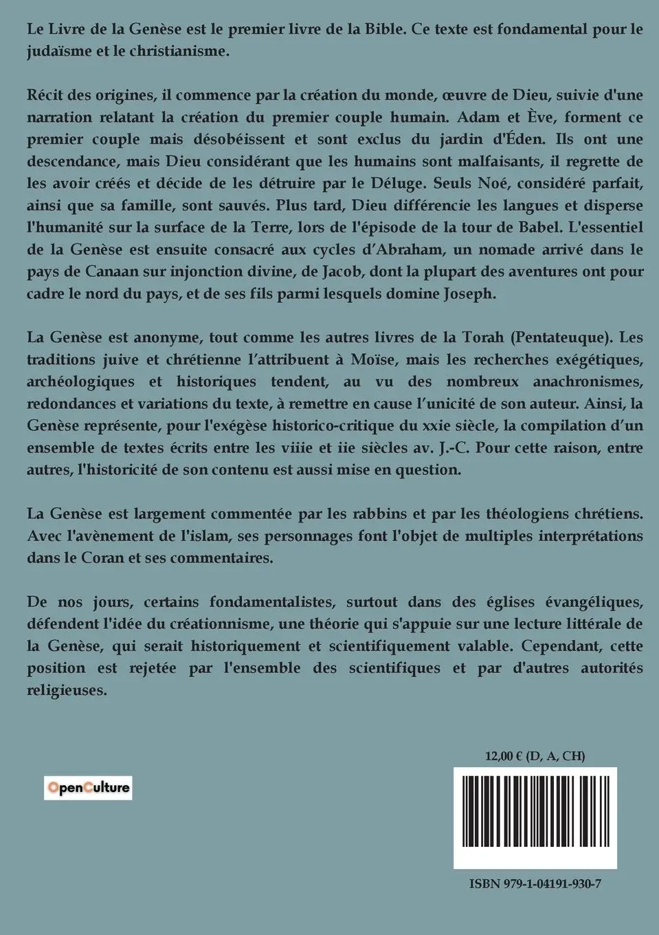 Rückseite: 9791041919307 | La Genèse | Le premier livre de la Bible | Taschenbuch | Philosophie