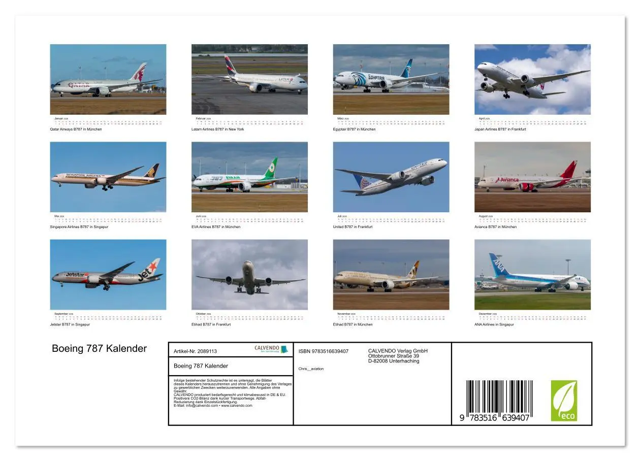 Bild: 9783516639407 | Boeing 787 Kalender (Wandkalender 2026 DIN A4 quer), CALVENDO...