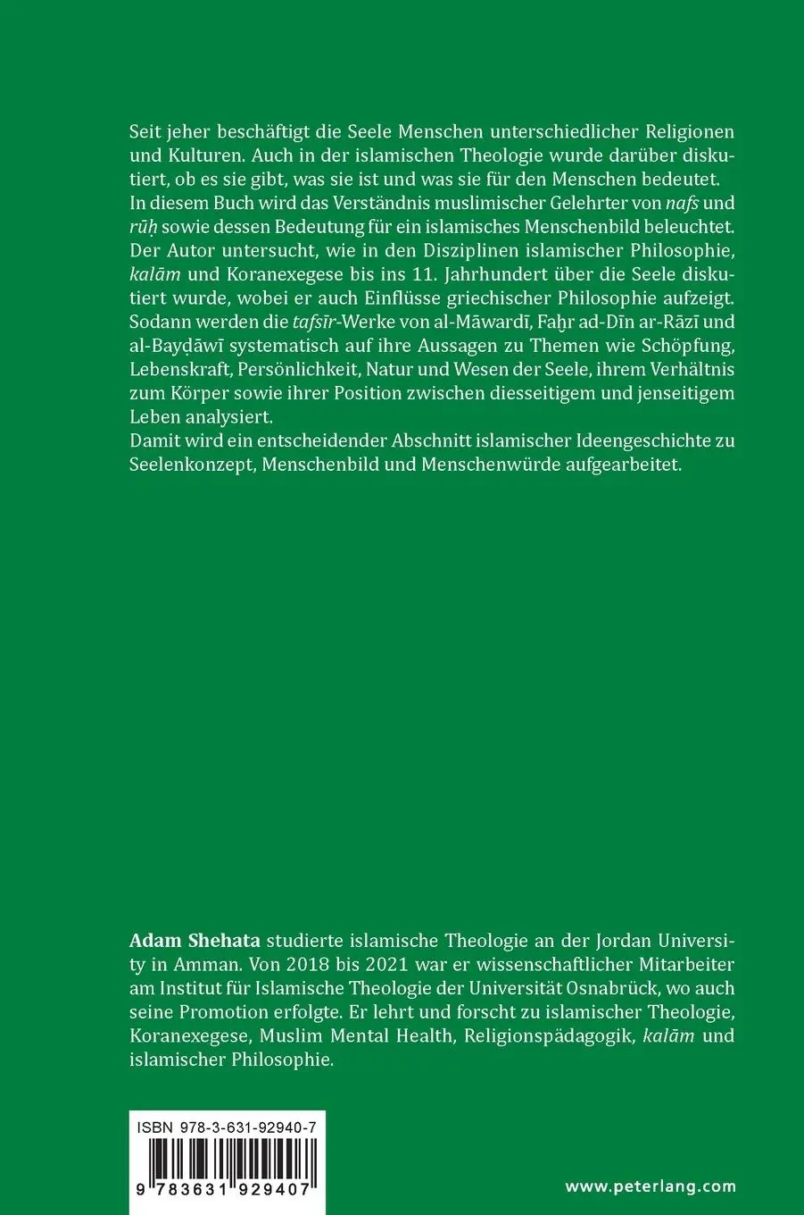 Rückseite: 9783631929407 | Das Konzept der Seele im islamischen Menschenbild | Adam Shehata