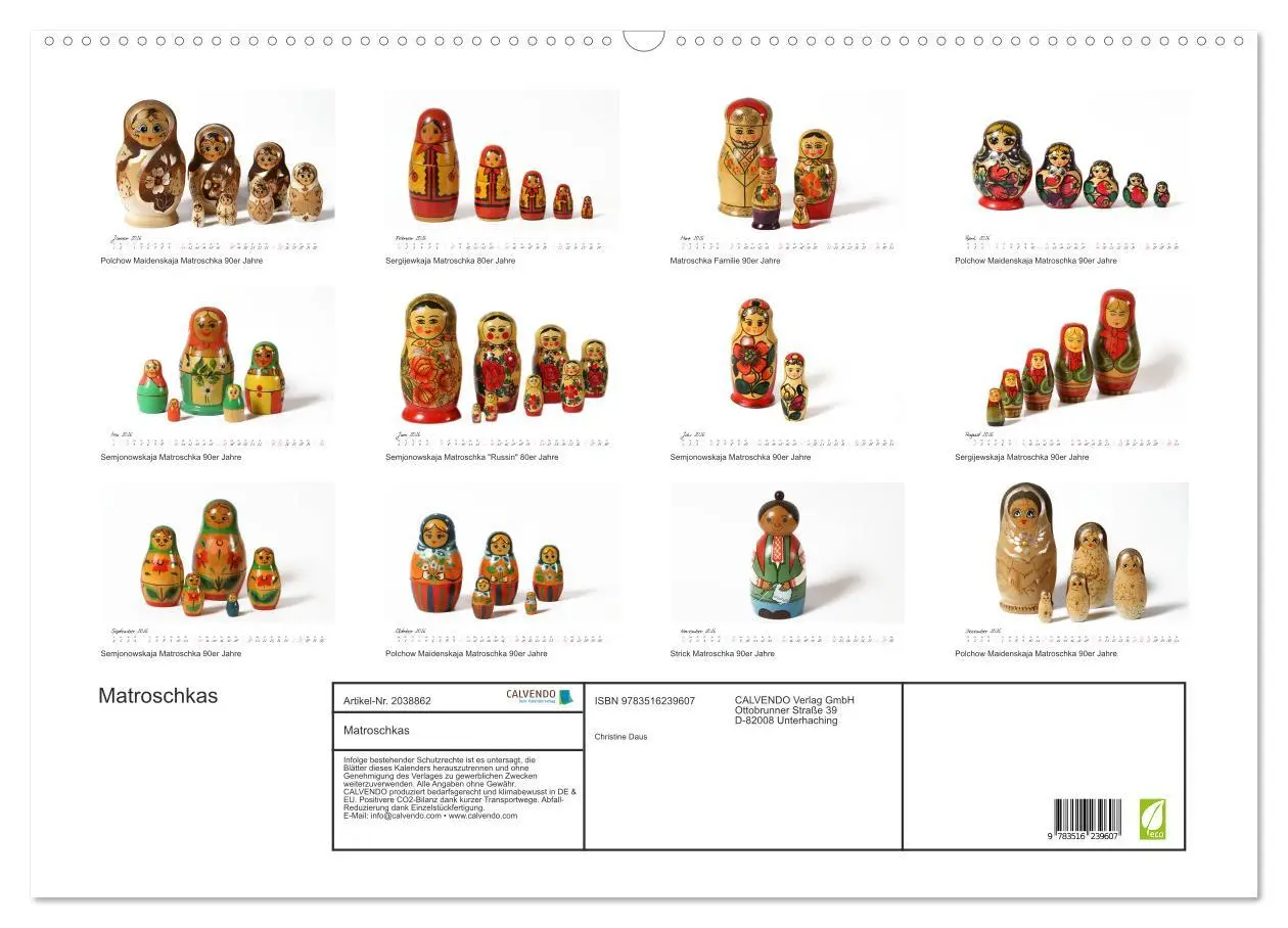 Bild: 9783516239607 | Matroschkas (Wandkalender 2026 DIN A2 quer), CALVENDO Monatskalender