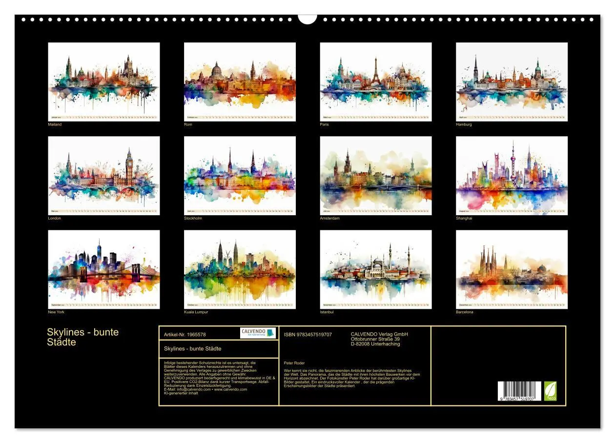 Bild: 9783457519707 | Skylines - bunte Städte (Wandkalender 2026 DIN A2 quer), CALVENDO...