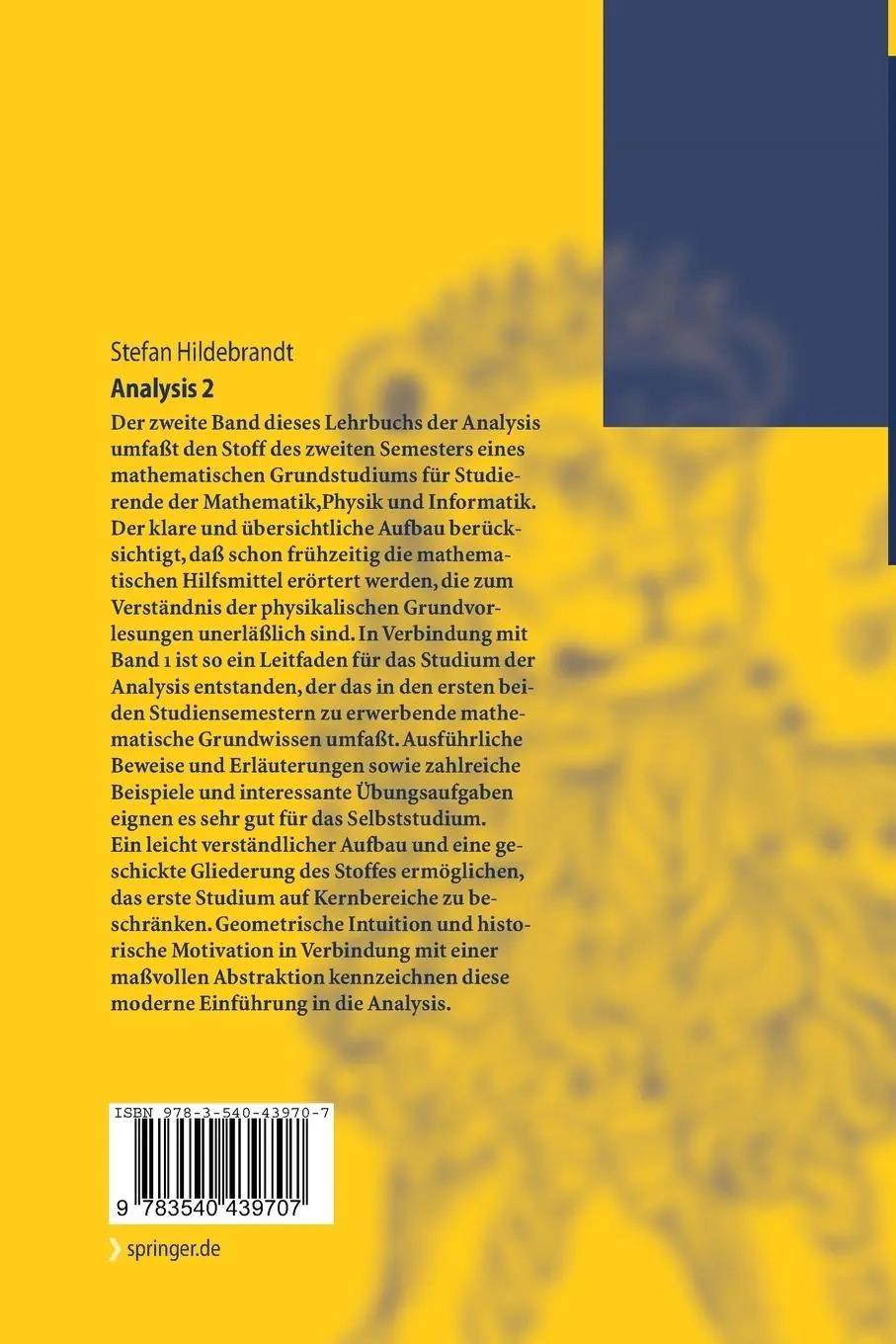 Rückseite: 9783540439707 | Analysis 2 | Stefan Hildebrandt | Taschenbuch | ix | Deutsch | 2003