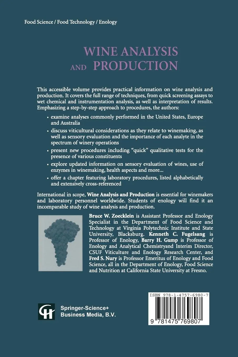 Rückseite: 9781475769807 | Wine Analysis and Production | Zoecklein | Taschenbuch | xviii | 2013