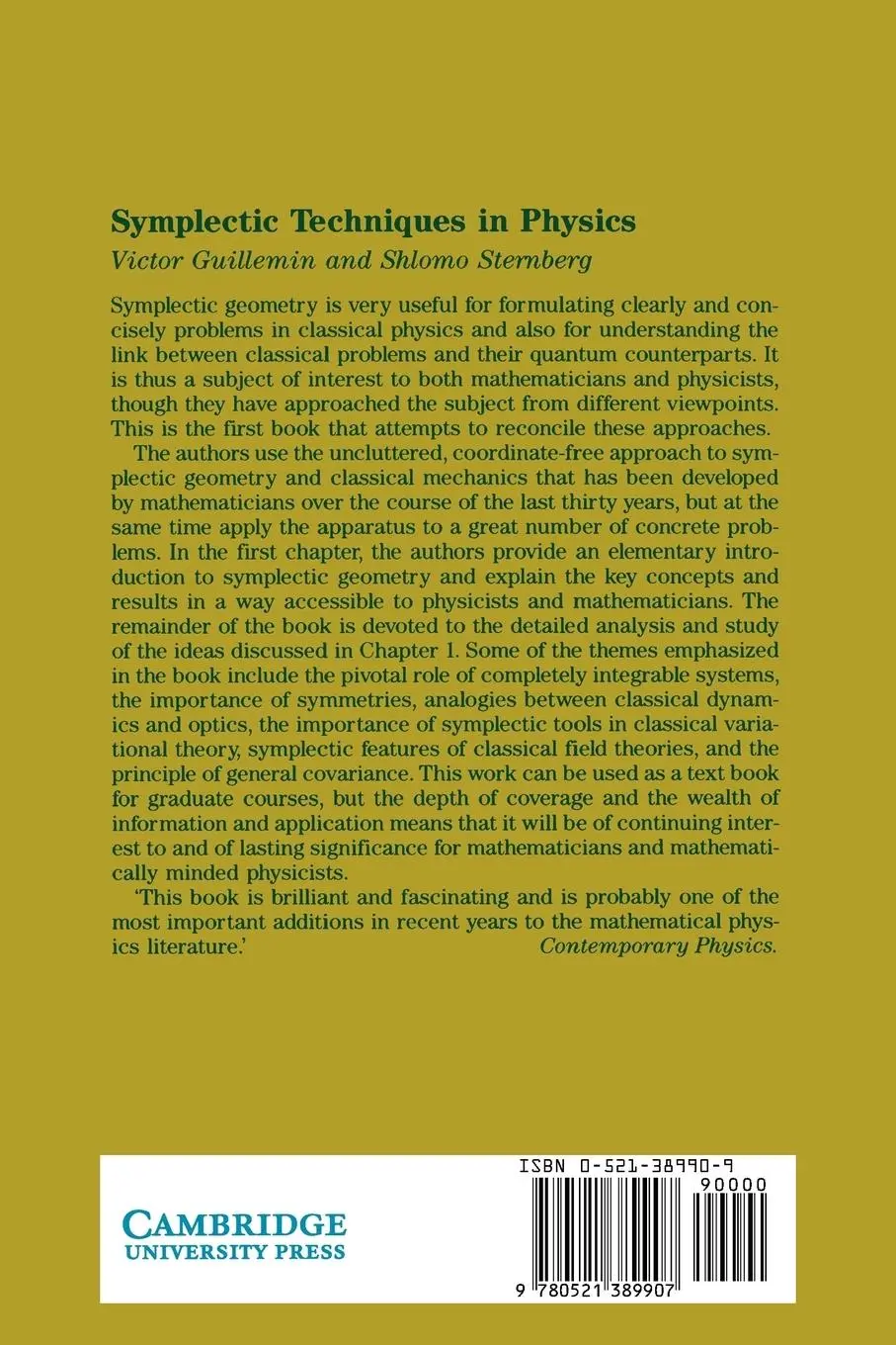 Rückseite: 9780521389907 | Symplectic Techniques in Physics | Victor W. Guillemin (u. a.) | Buch