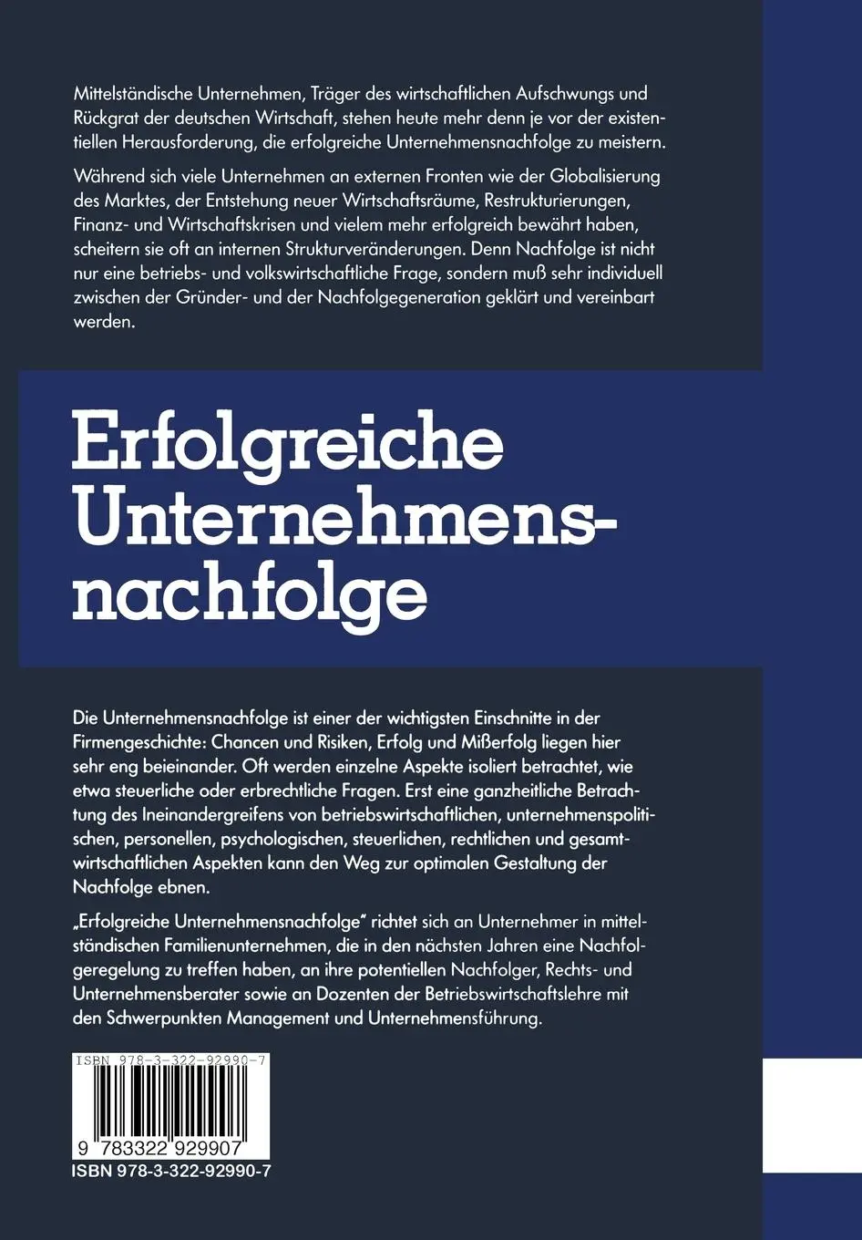 Rückseite: 9783322929907 | Erfolgreiche Unternehmensnachfolge | Holger Sobanski (u. a.) | Buch