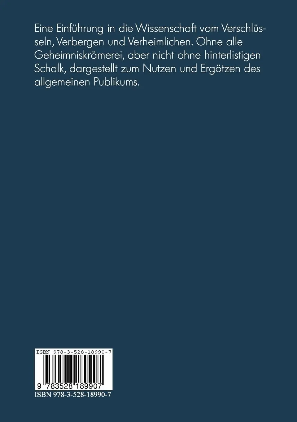 Rückseite: 9783528189907 | Kryptologie | Albrecht Beutelspacher | Taschenbuch | 179 S. | Deutsch