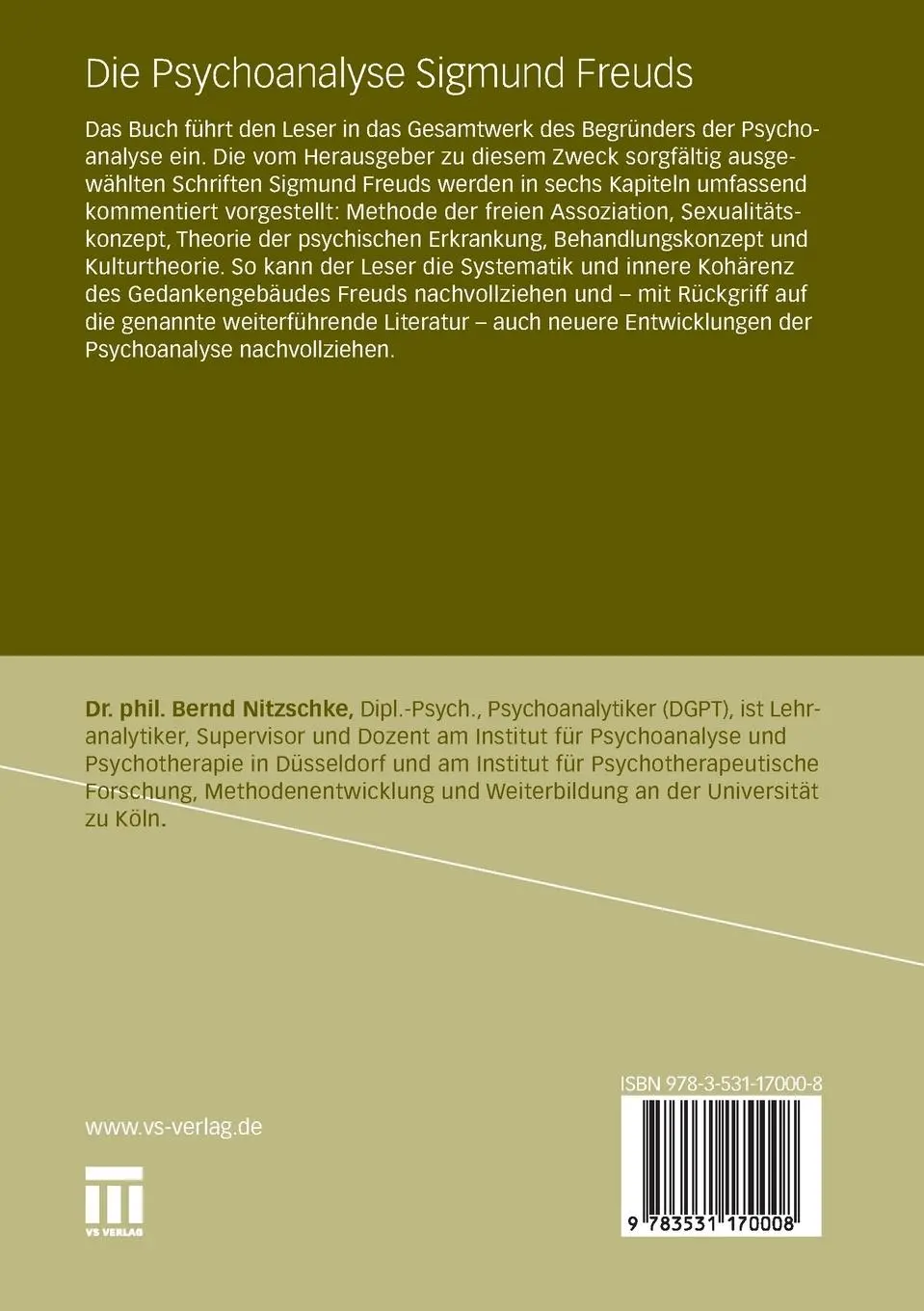 Rückseite: 9783531170008 | Die Psychoanalyse Sigmund Freuds | Konzepte und Begriffe | Nitzschke