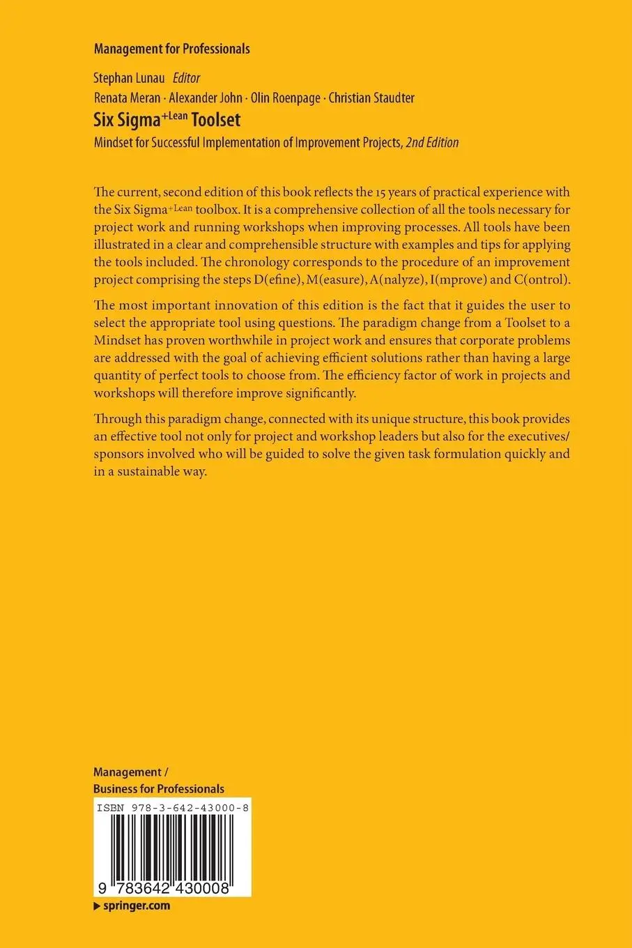 Rückseite: 9783642430008 | Six Sigma+Lean Toolset | Renata Meran (u. a.) | Taschenbuch | xiii