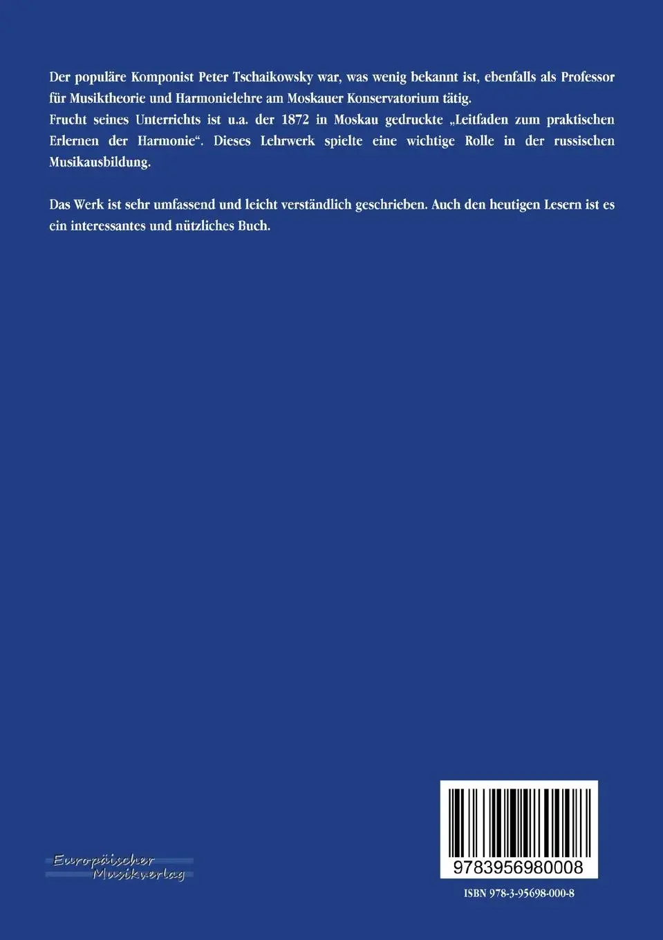 Rückseite: 9783956980008 | Leitfaden zum praktischen Erlernen der Harmonie | Peter Tschaikowsky