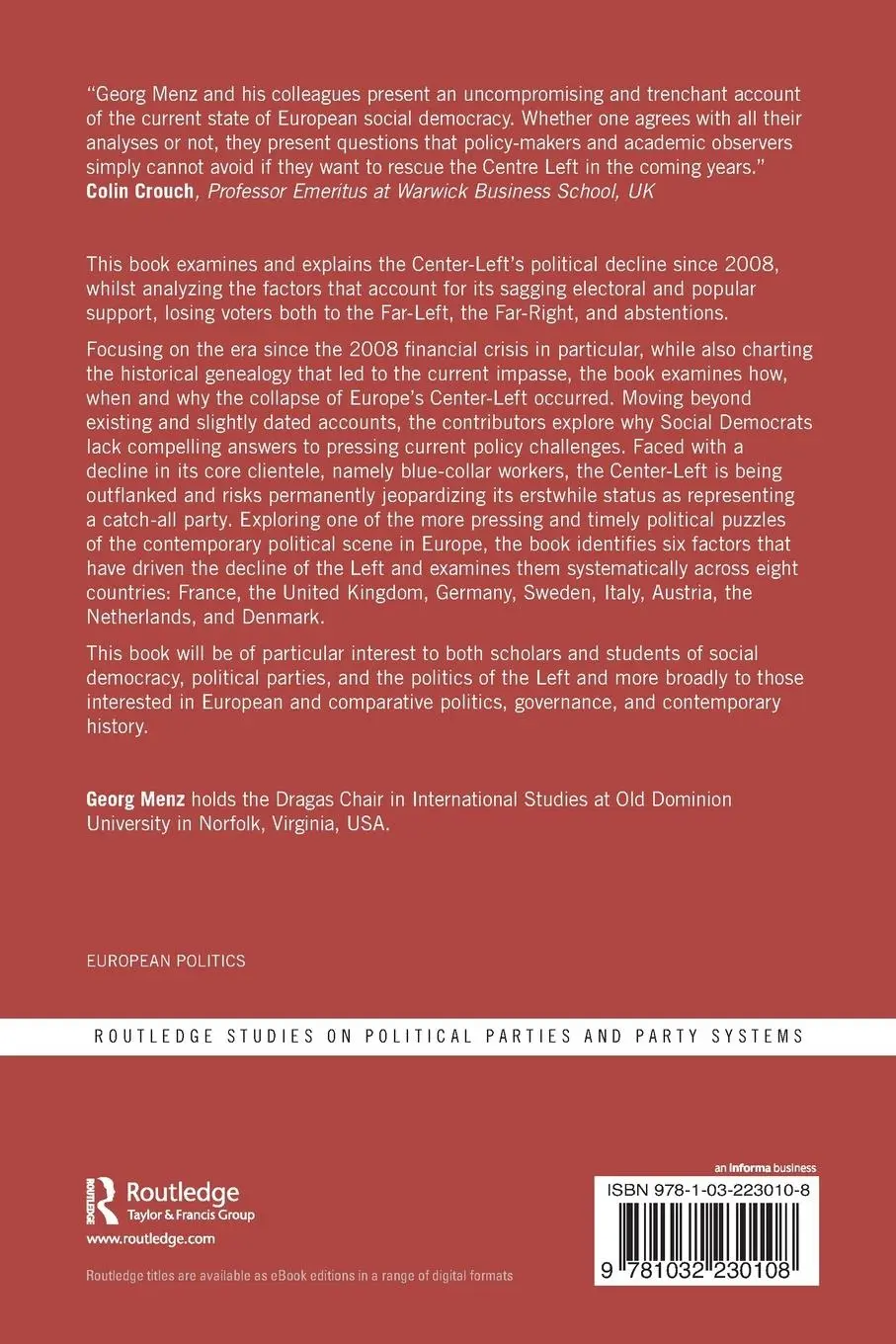 Rückseite: 9781032230108 | The Resistible Corrosion of Europe's Center-Left After 2008 | Menz