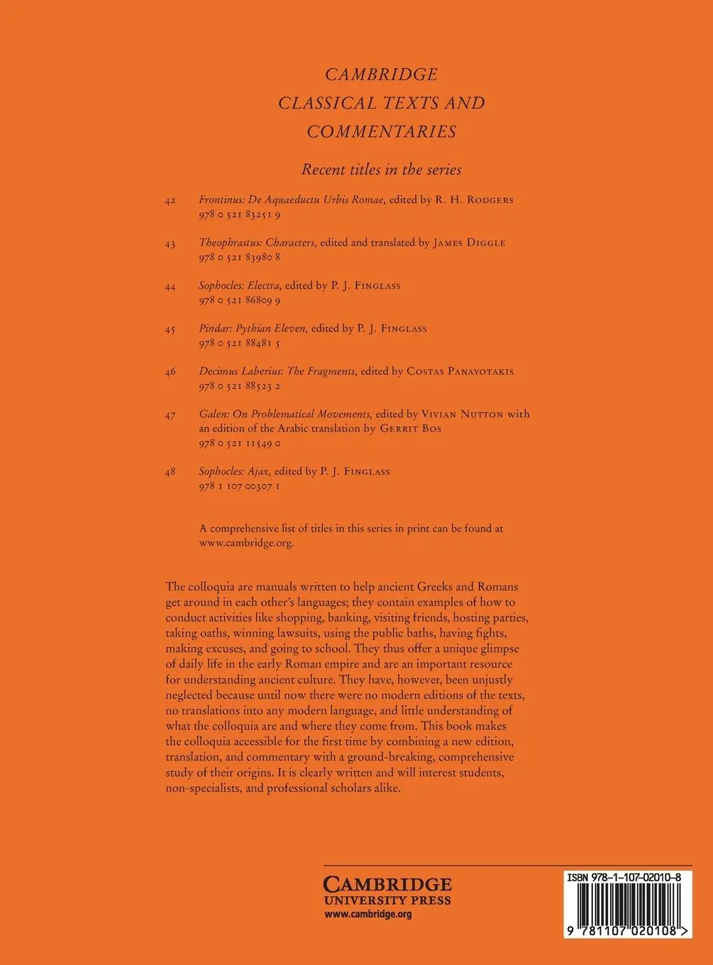 Rückseite: 9781107020108 | The Colloquia of the Hermeneumata Pseudodositheana | Eleanor Dickey