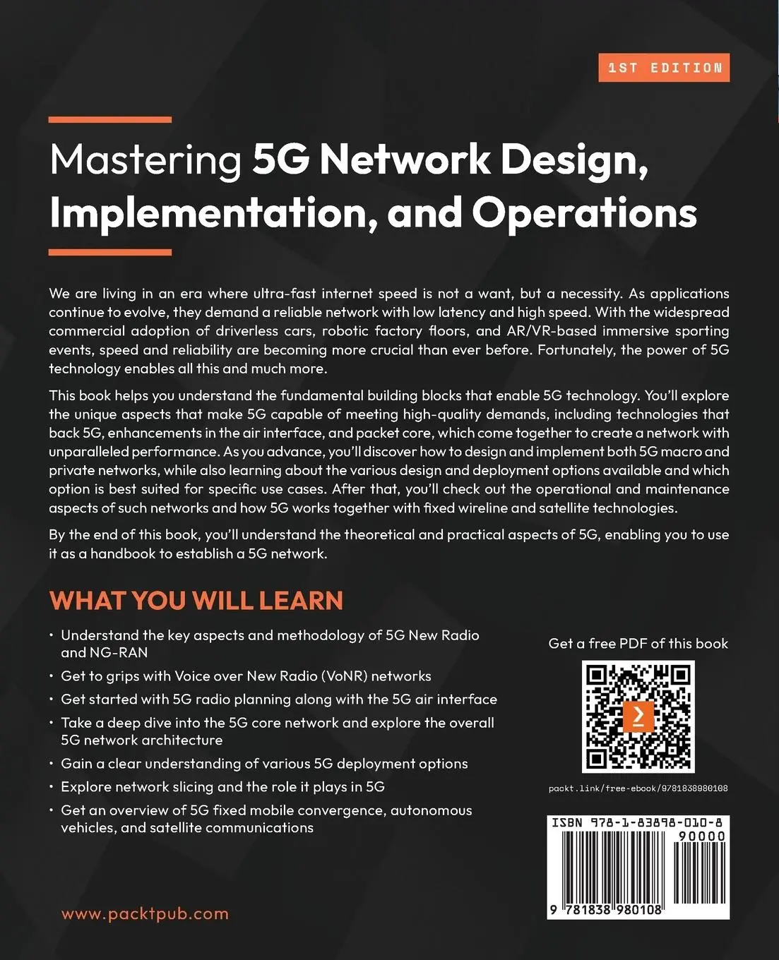 Rückseite: 9781838980108 | Mastering 5G Network Design, Implementation, and Operations | Buch