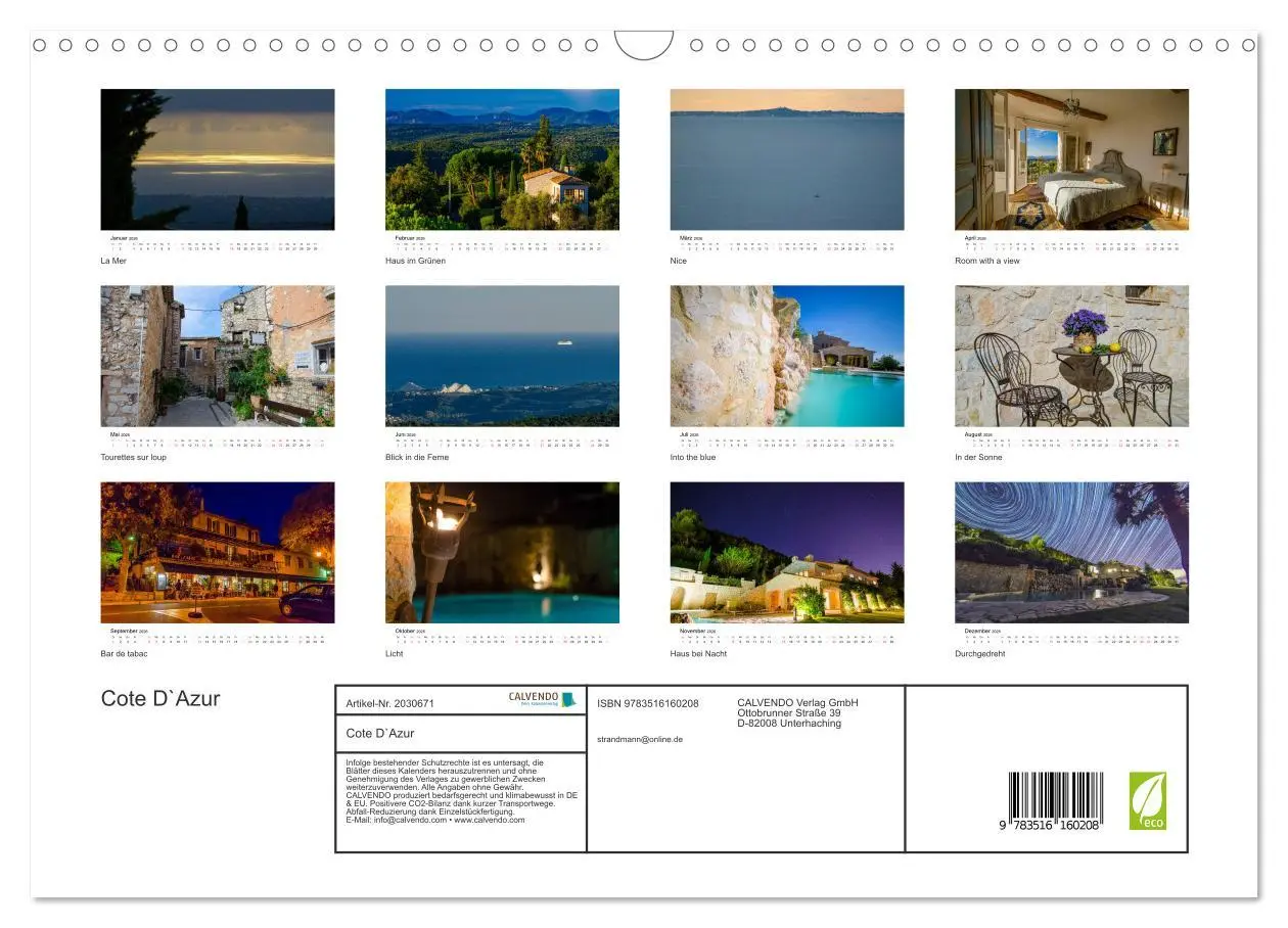 Bild: 9783516160208 | Cote D`Azur (Wandkalender 2026 DIN A3 quer), CALVENDO Monatskalender