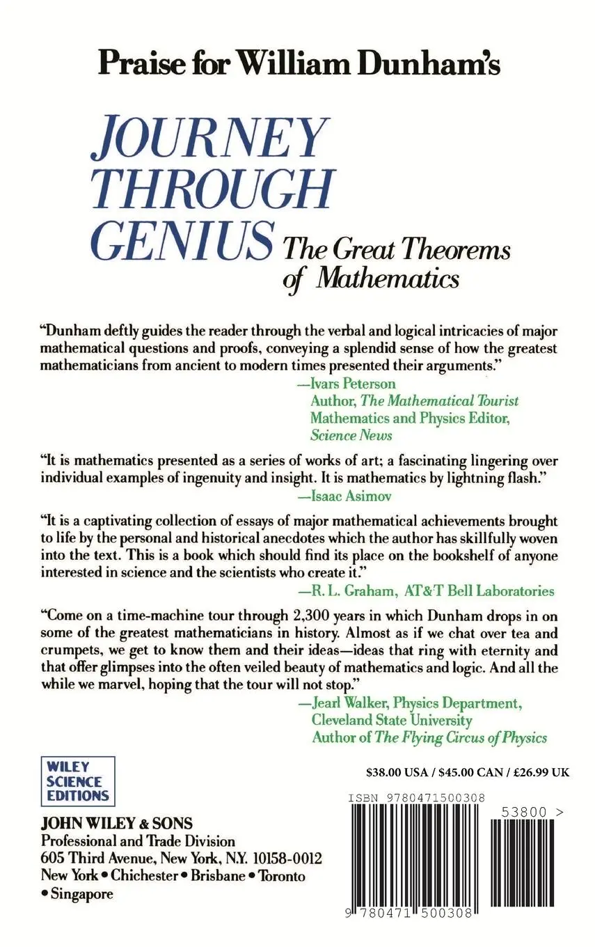 Rückseite: 9780471500308 | Journey Through Genius | Great Theorems of Mathematics | Dunham | Buch
