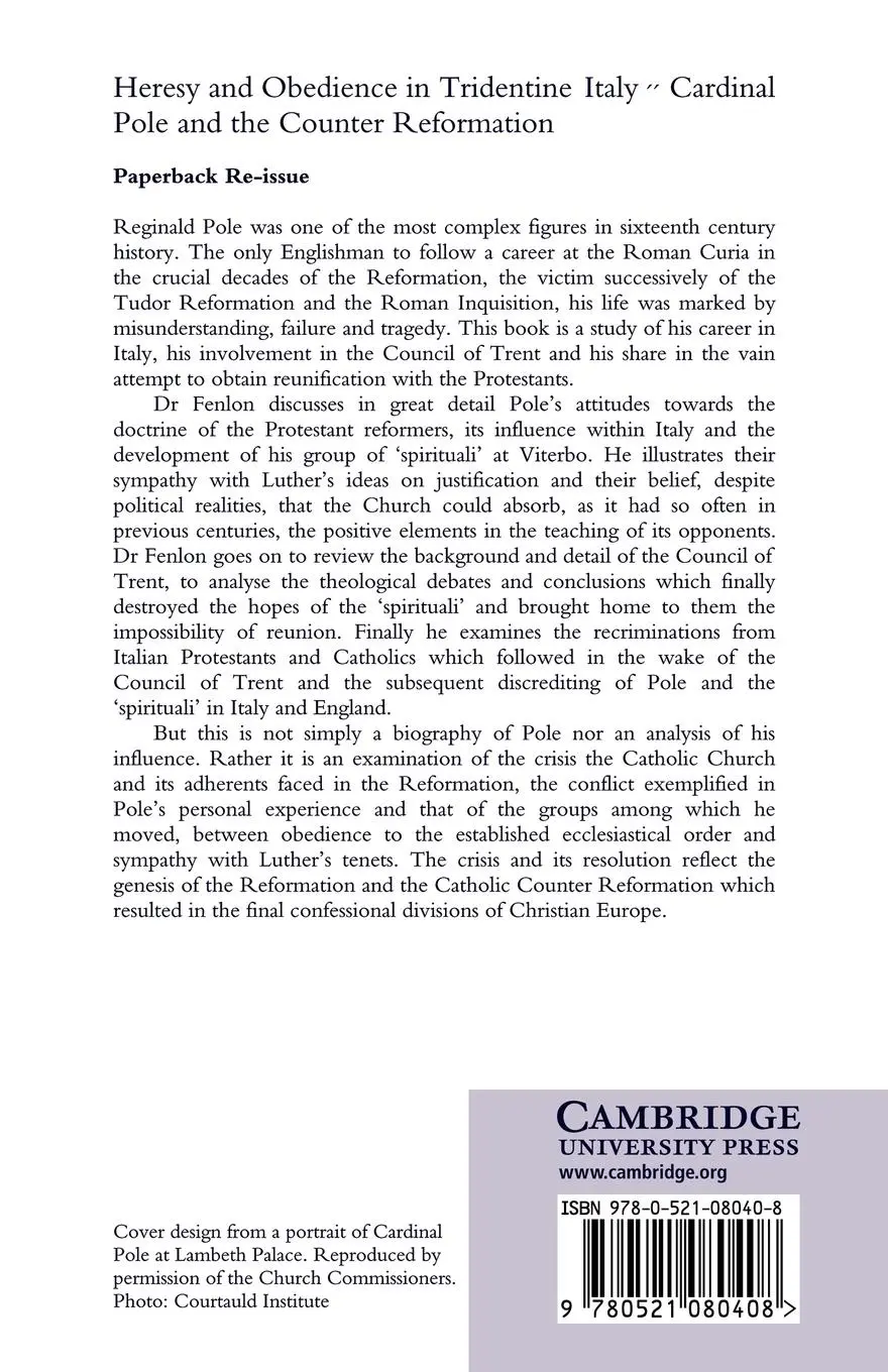 Rückseite: 9780521080408 | Heresy and Obedience in Tridentine Italy | Dermot Fenlon | Taschenbuch