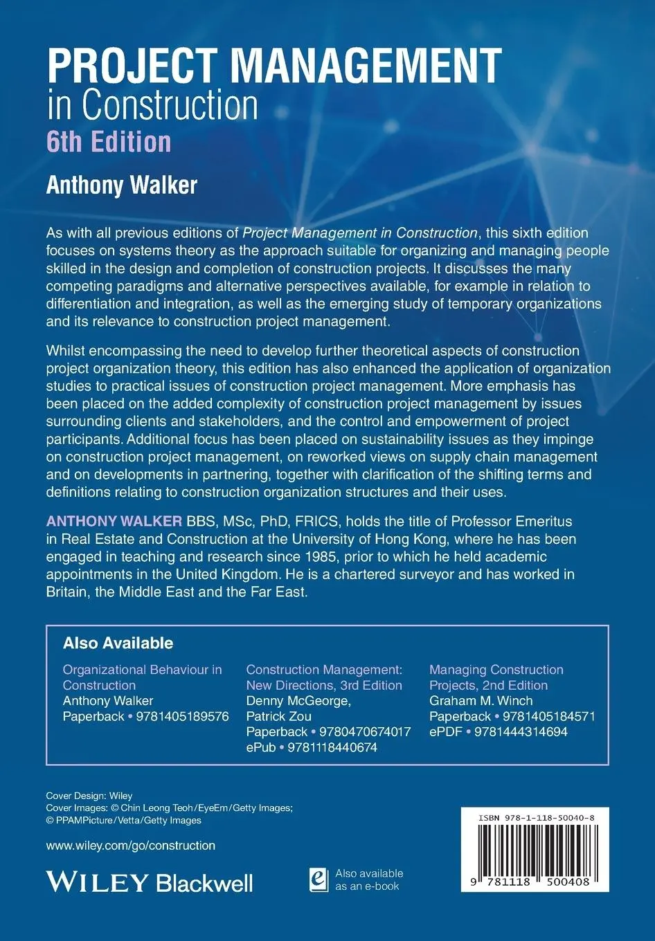 Rückseite: 9781118500408 | Project Management in Construction | Anthony Walker | Taschenbuch