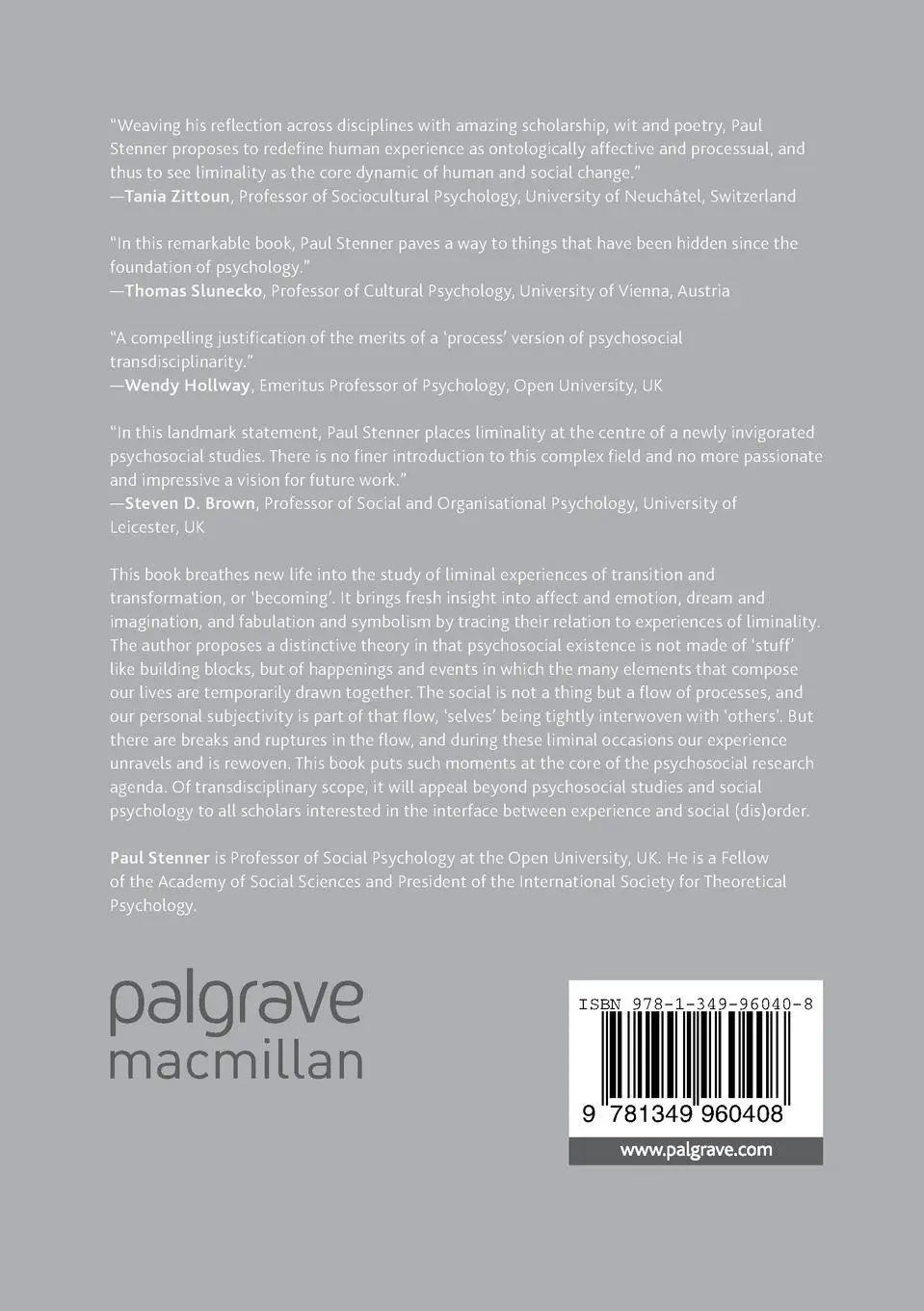 Rückseite: 9781349960408 | Liminality and Experience | Paul Stenner | Taschenbuch | ix | Englisch