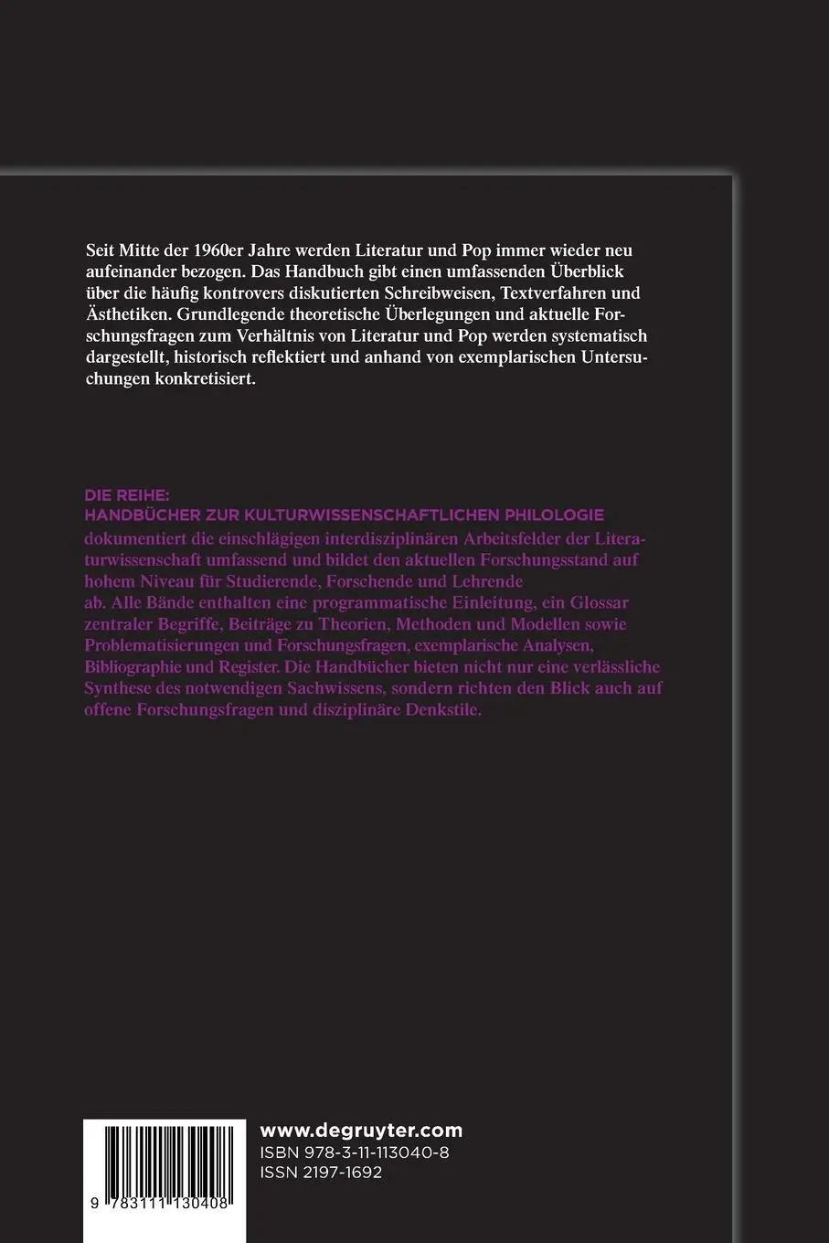 Rückseite: 9783111130408 | Handbuch Literatur &amp; Pop | Eckhard Schumacher (u. a.) | Taschenbuch