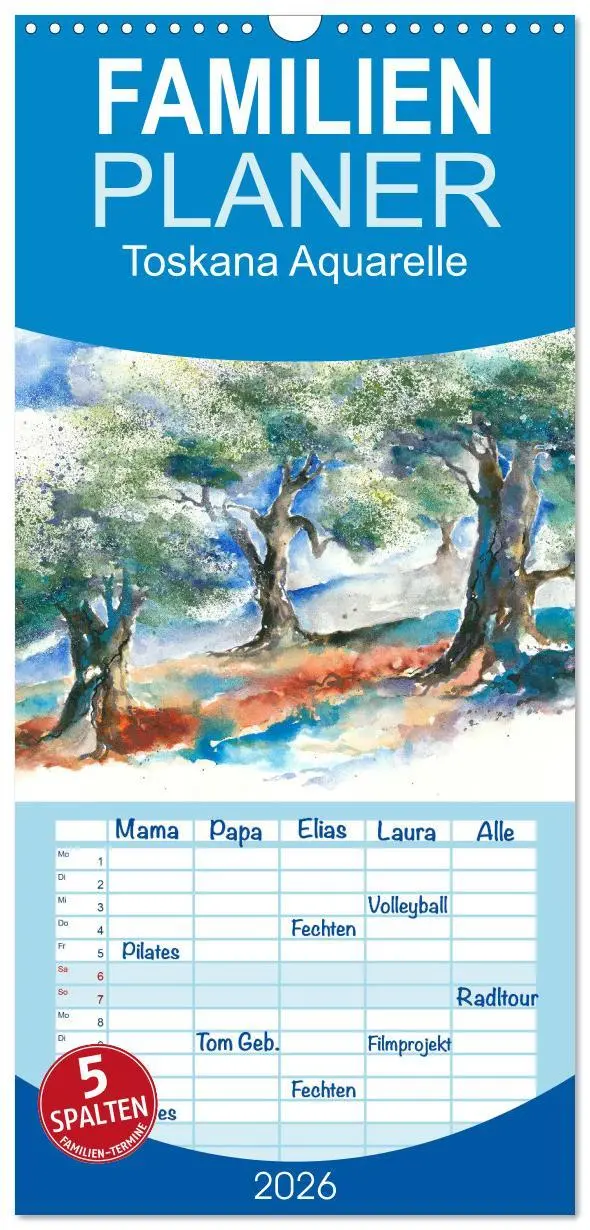 Cover: 9783516520408 | Familienplaner 2026 - Toskana Aquarelle mit 5 Spalten...