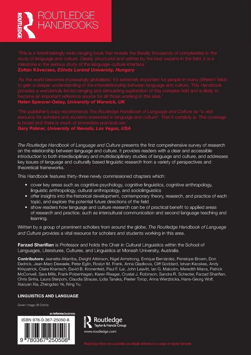 Rückseite: 9780367250508 | The Routledge Handbook of Language and Culture | Farzad Sharifian