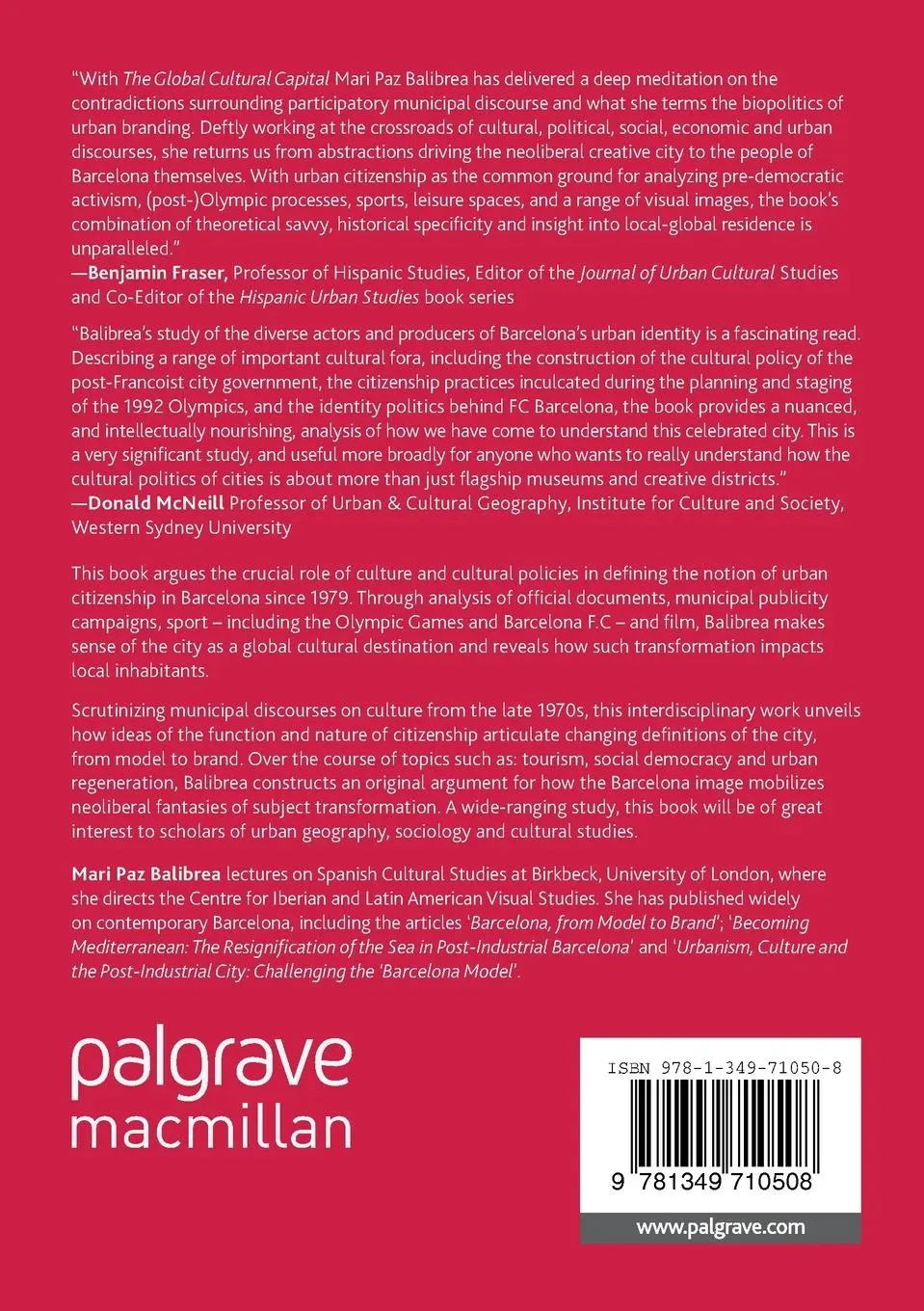 Rückseite: 9781349710508 | The Global Cultural Capital | Mari Paz Balibrea | Taschenbuch | 2020