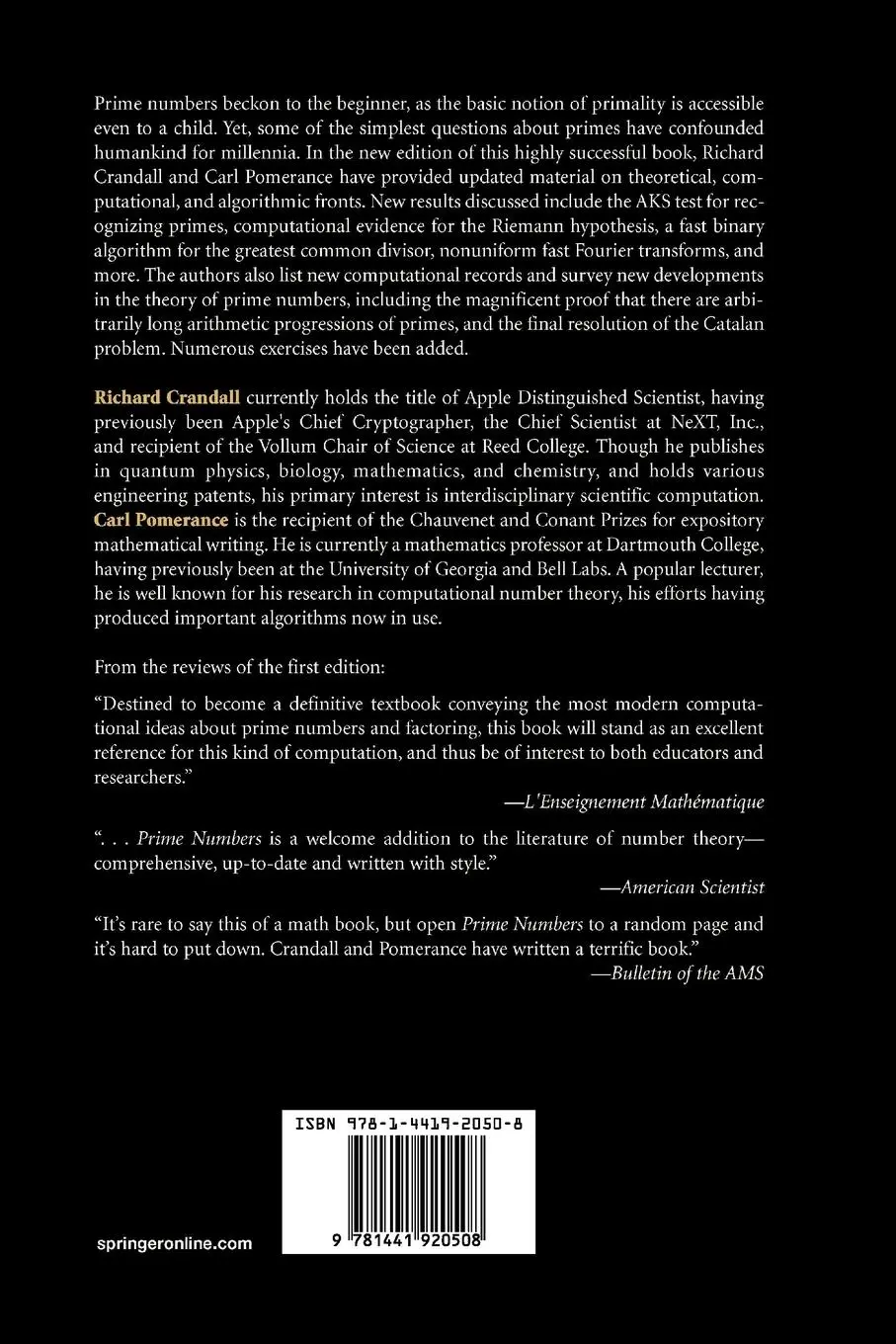 Rückseite: 9781441920508 | Prime Numbers | A Computational Perspective | Richard Crandall (u. a.)