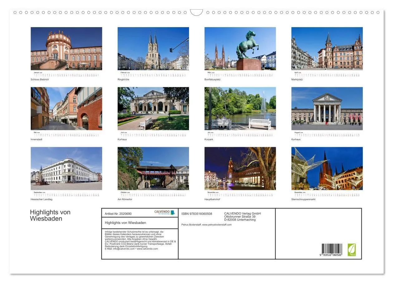 Bild: 9783516060508 | Highlights von Wiesbaden (Wandkalender 2026 DIN A2 quer), CALVENDO...