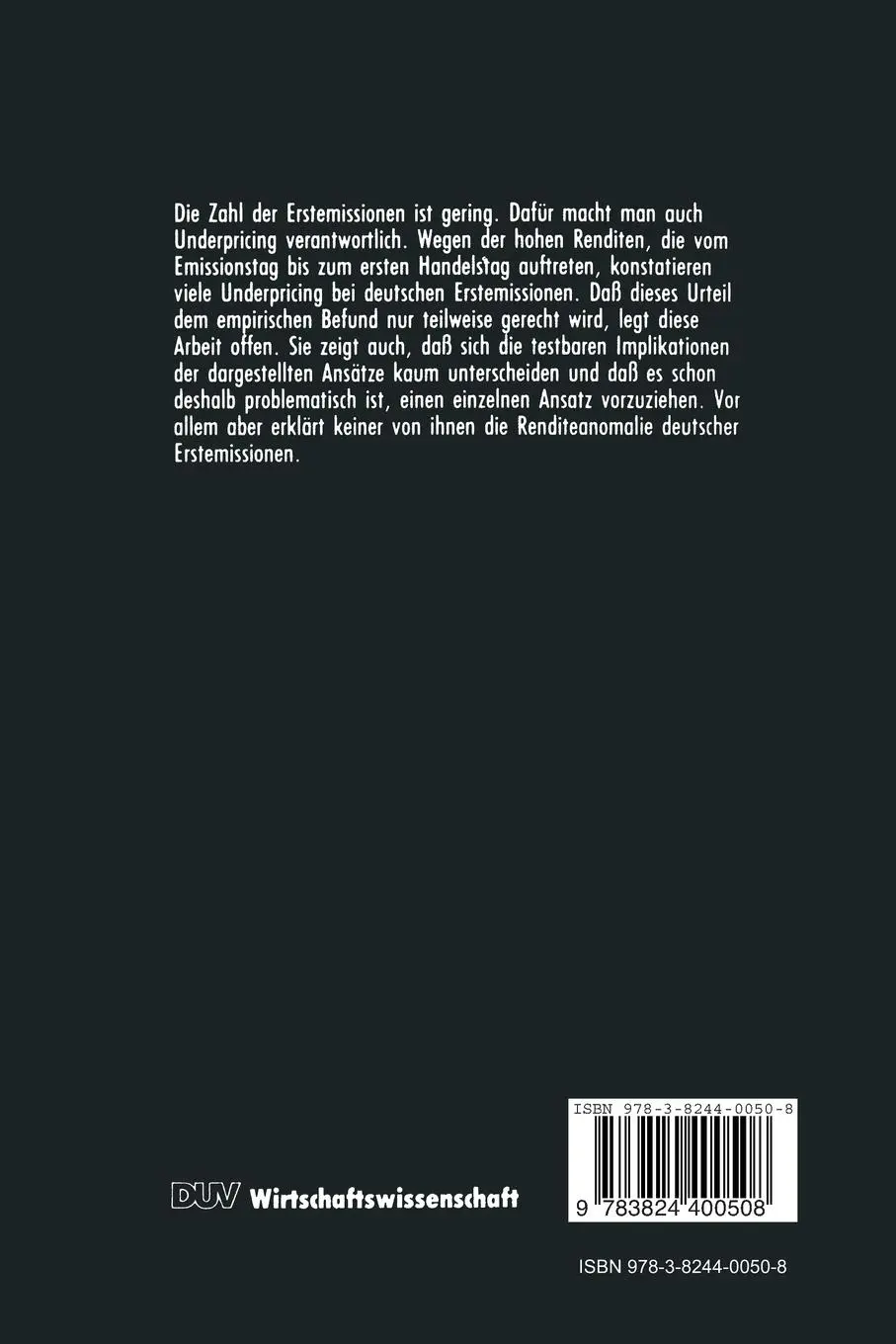 Rückseite: 9783824400508 | Underpricing oder Fair Value | Andreas Döhrmann | Taschenbuch | 433 S.