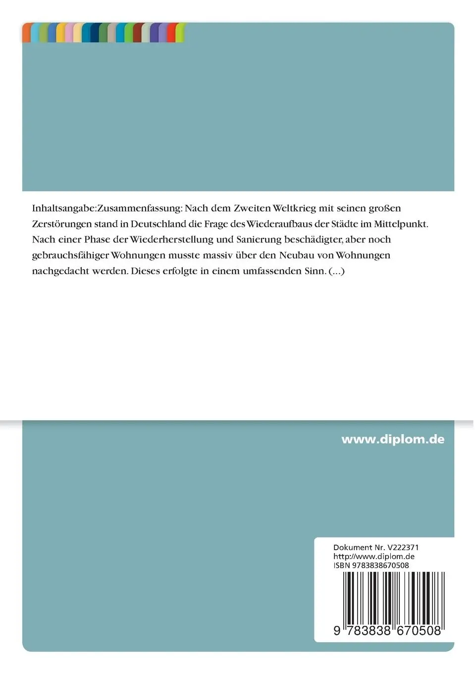 Rückseite: 9783838670508 | Sozialistisches Wohnkonzept und Wohnungsbau in der DDR | Hunger | Buch