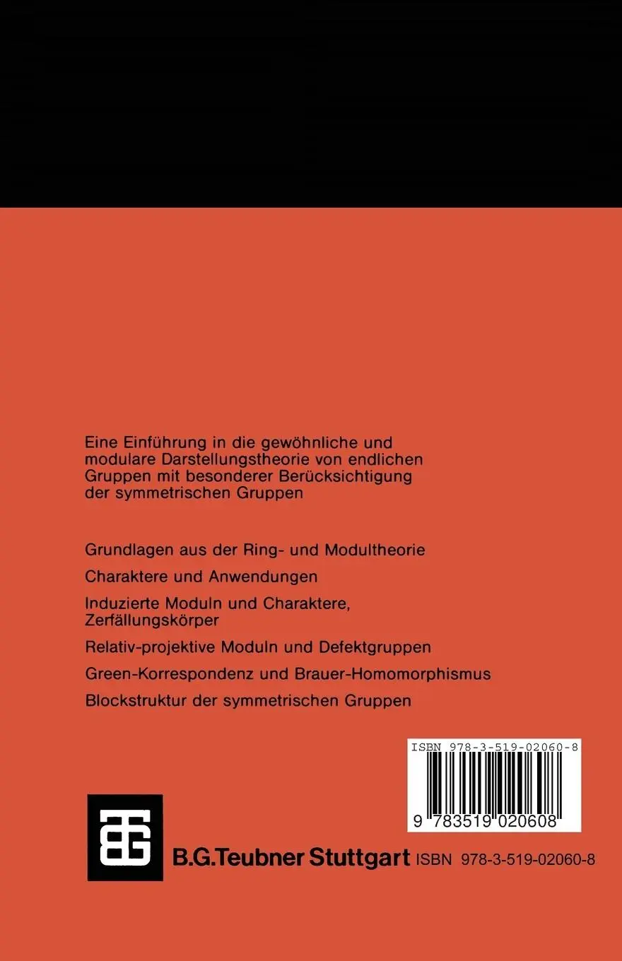 Rückseite: 9783519020608 | Darstellungstheorie von endlichen Gruppen | Wolfgang Müller | Buch