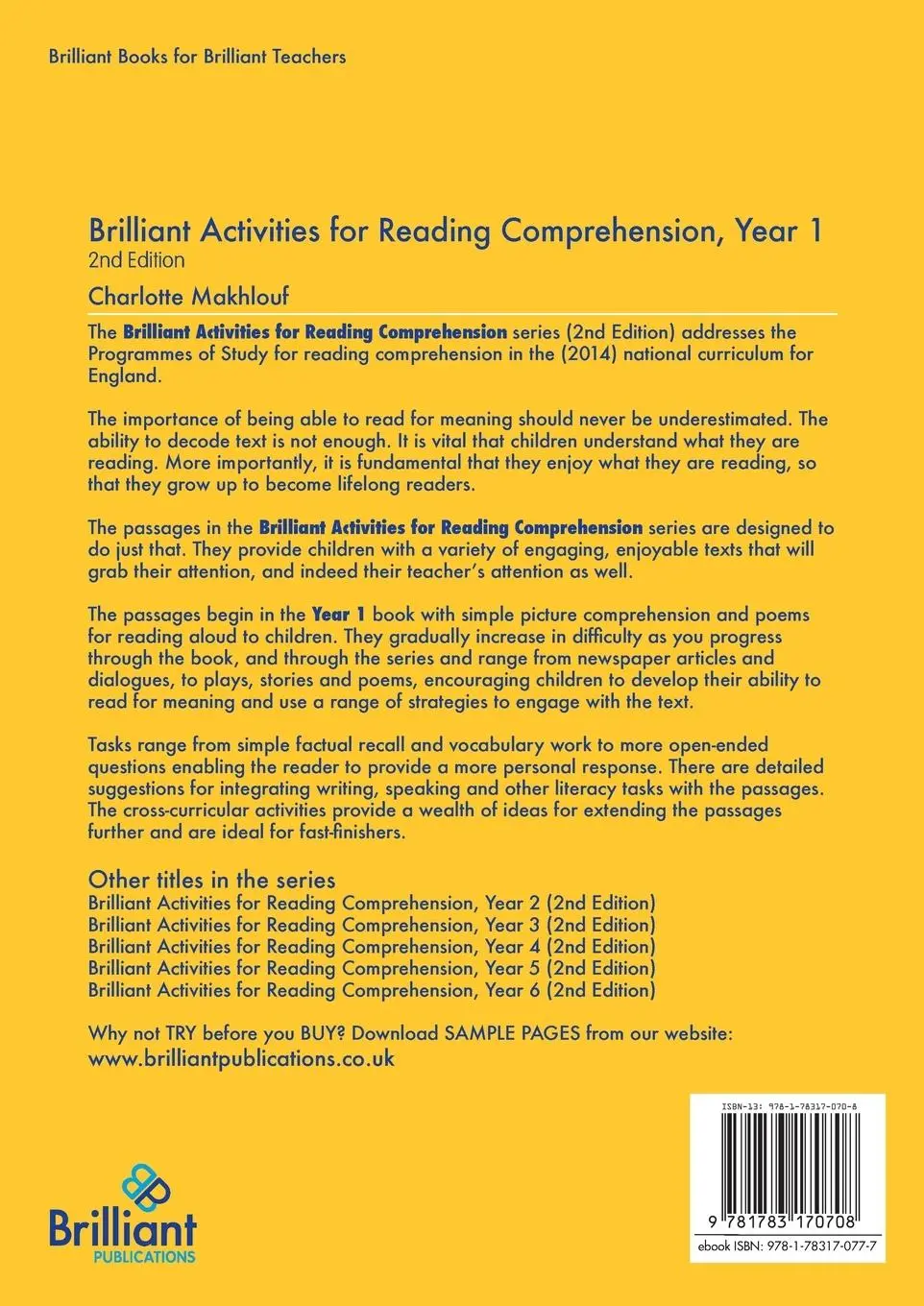 Rückseite: 9781783170708 | Brilliant Activities for Reading Comprehension, Year 1 (2nd Edition)
