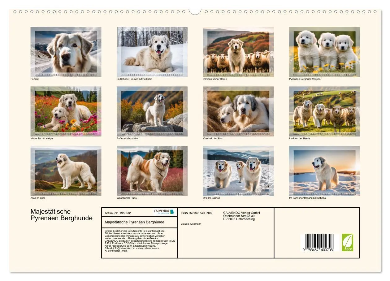 Bild: 9783457400708 | Majestätische Pyrenäen Berghunde (hochwertiger Premium Wandkalender...