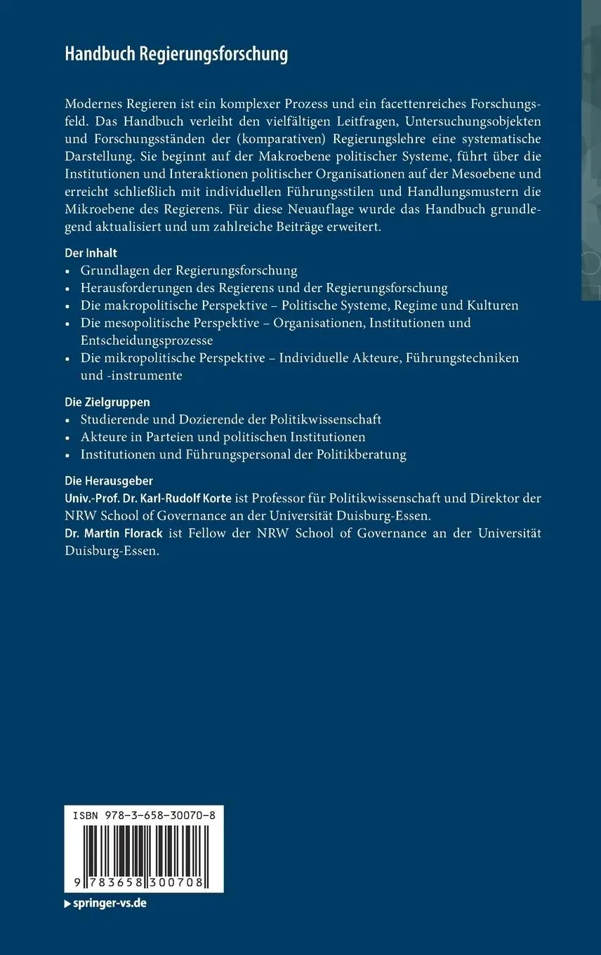Rückseite: 9783658300708 | Handbuch Regierungsforschung | Martin Florack (u. a.) | Buch | xiv