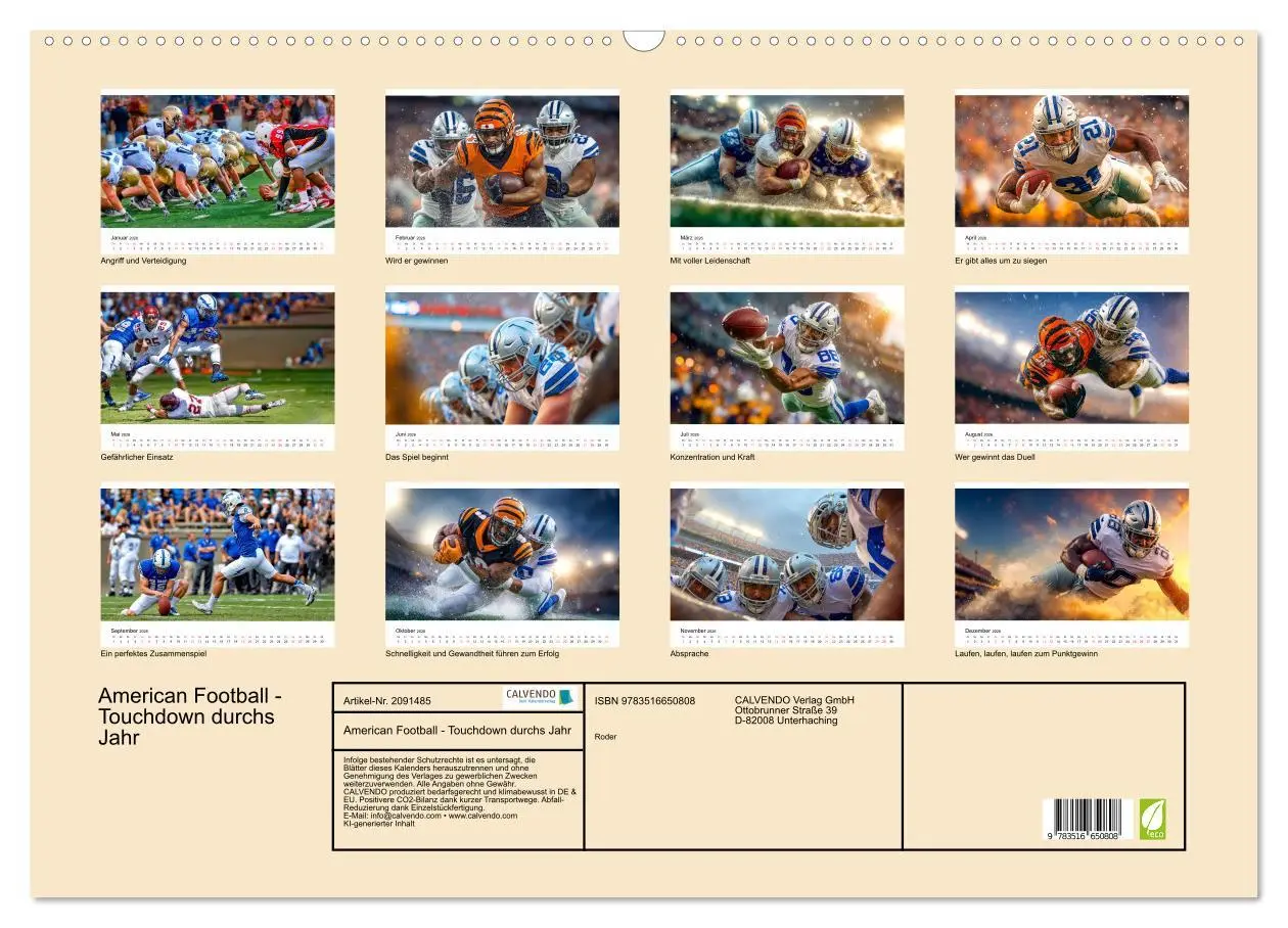 Bild: 9783516650808 | American Football - Touchdown durchs Jahr (Wandkalender 2026 DIN A2...
